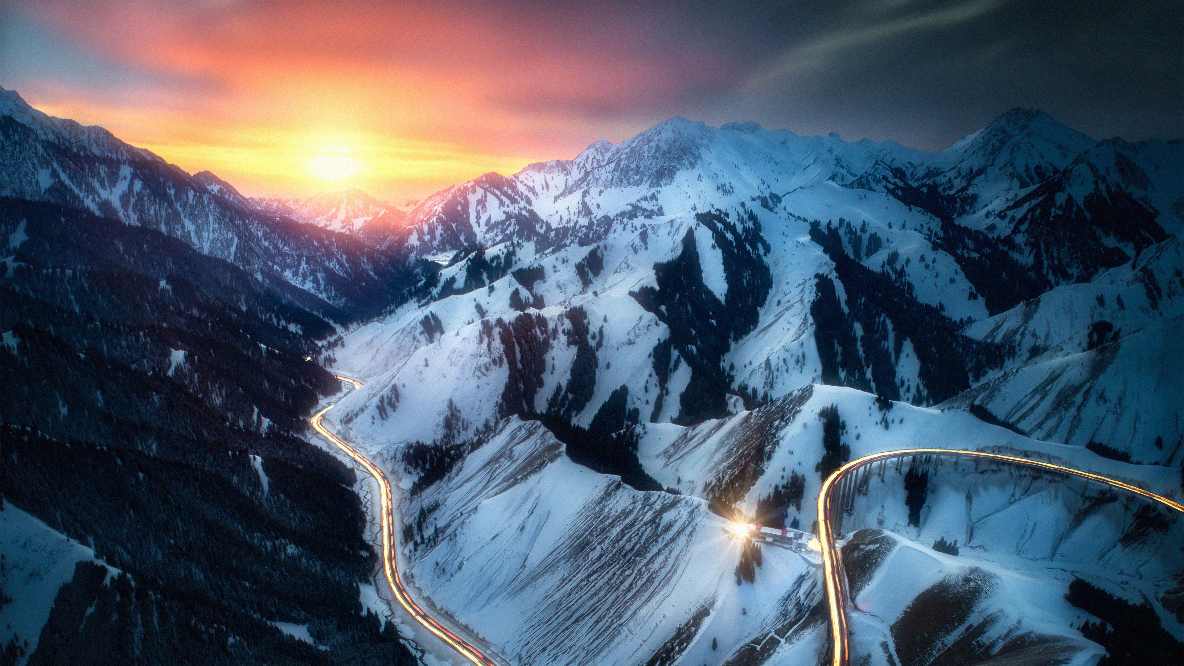 Long Exposure Snow Road Wallpapers