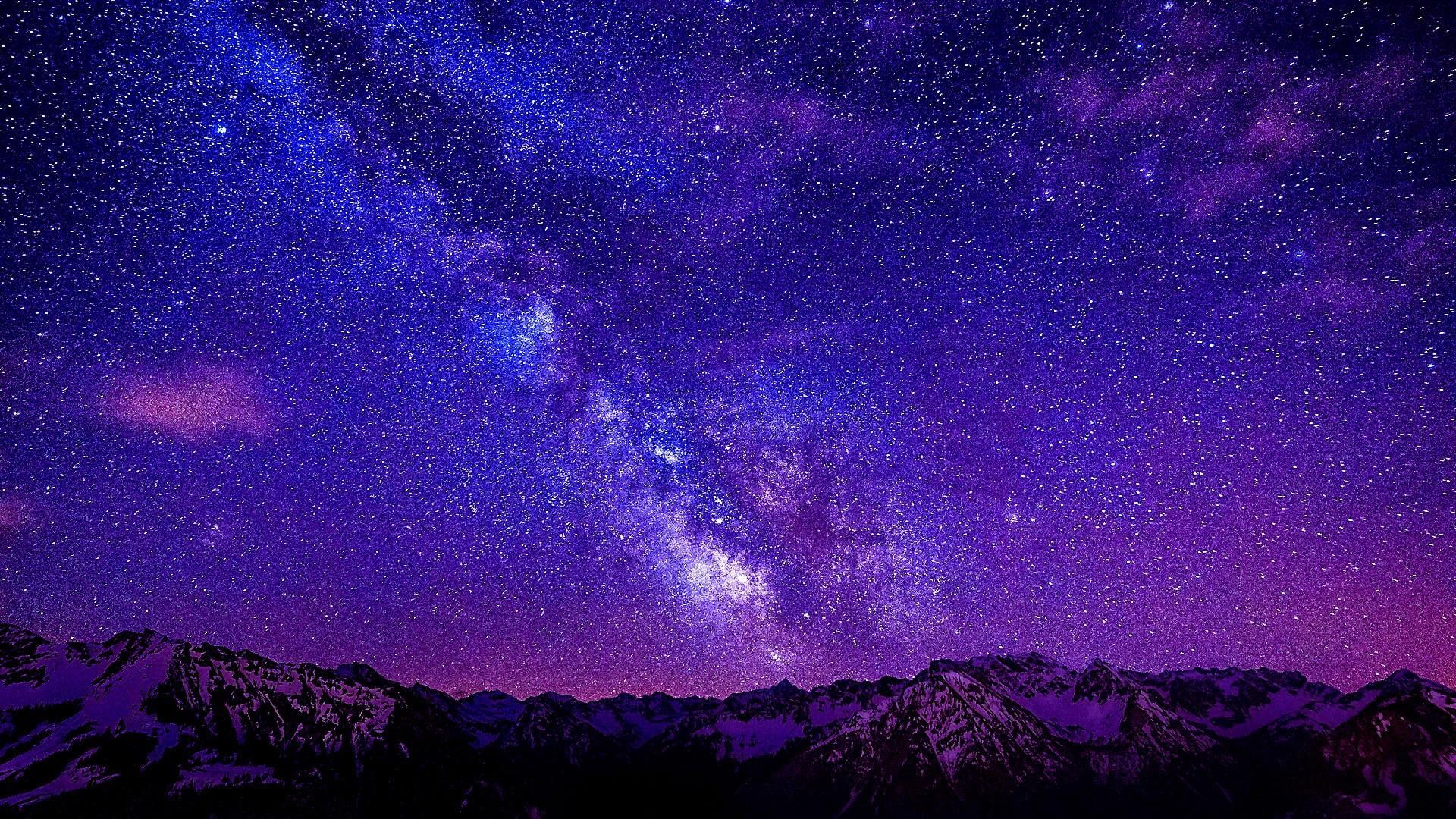 Milky Way Galaxy Purple Night Sky Wallpapers