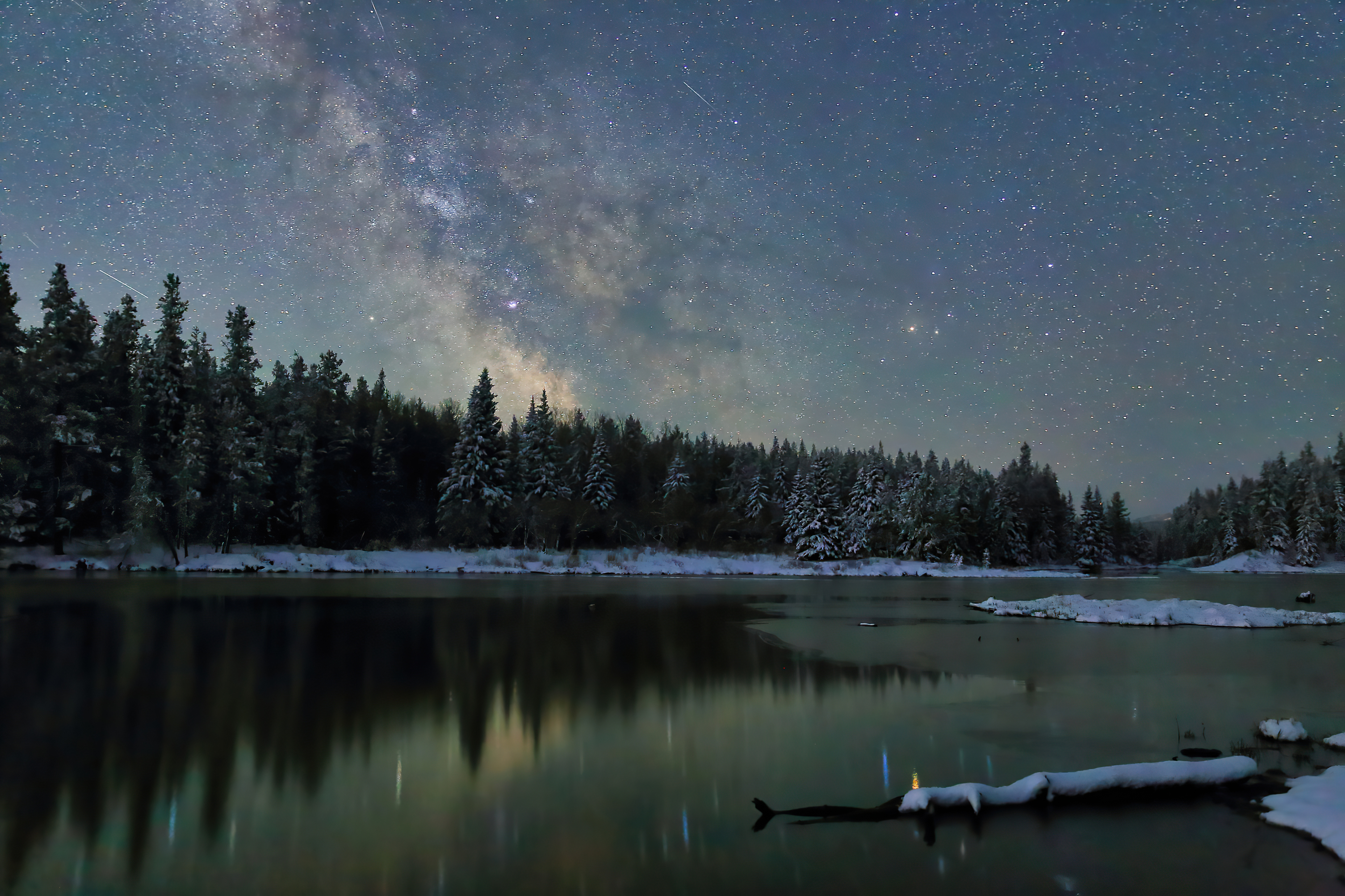 Milky Way Over Winter Mountain Lake Wallpapers