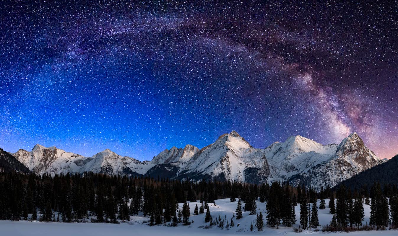 Milky Way Over Winter Mountain Lake Wallpapers