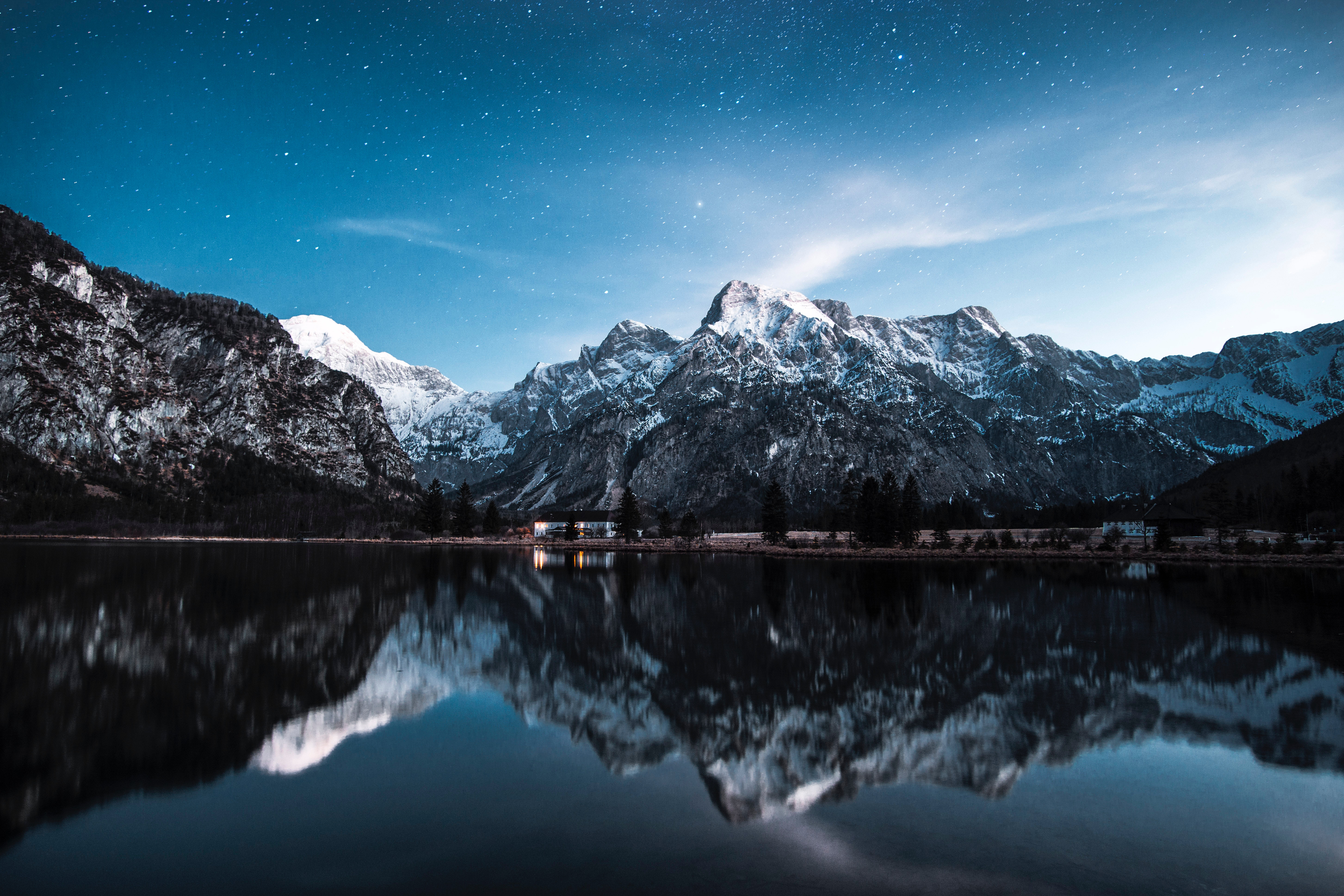 Milky Way Over Winter Mountain Lake Wallpapers