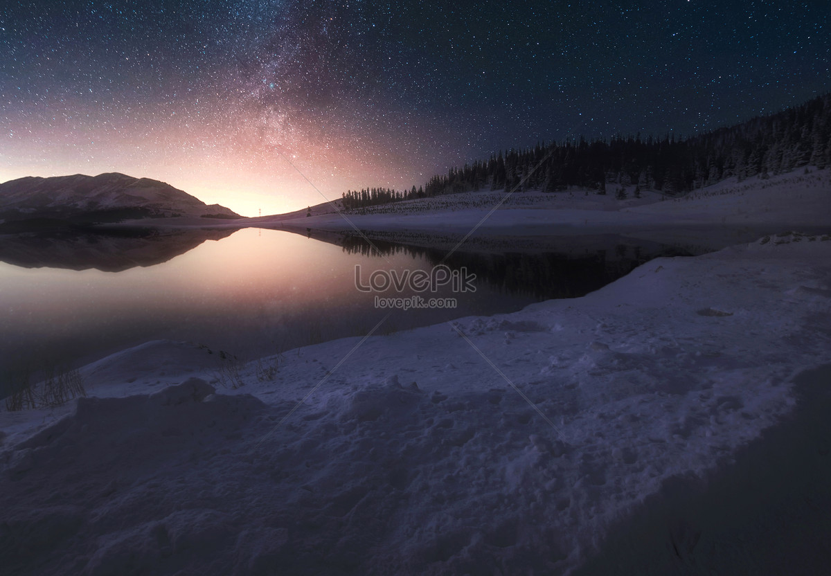 Milky Way Over Winter Mountain Lake Wallpapers