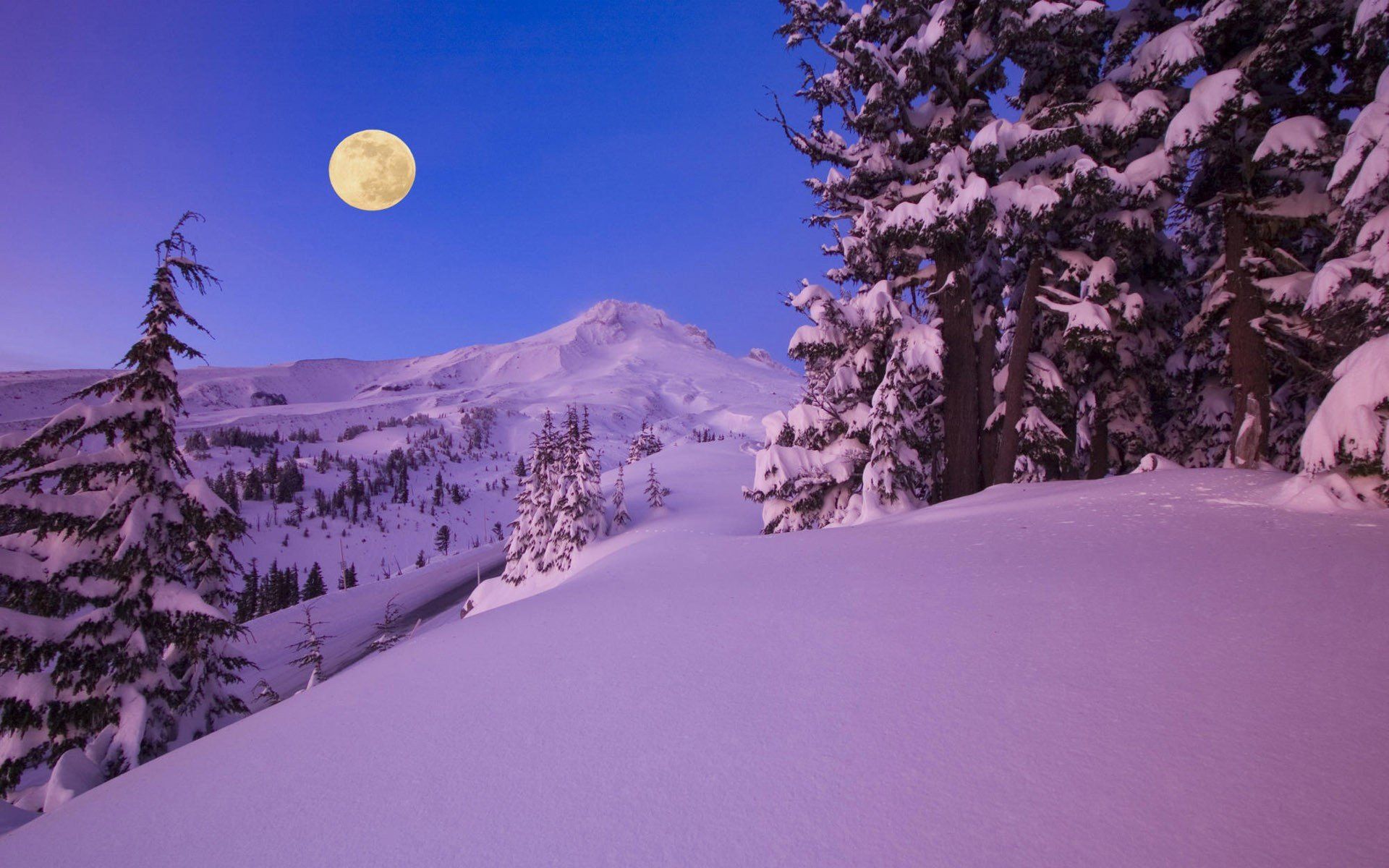 Moon At Pick Of Winter Mountains Wallpapers