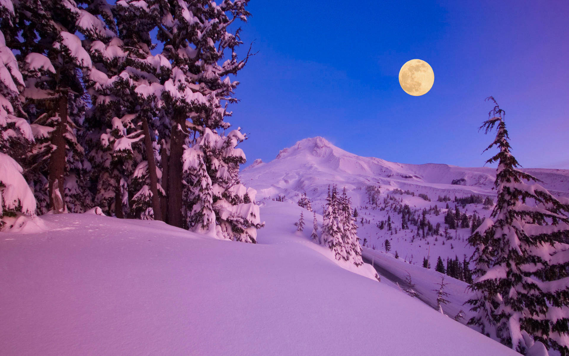 Moon At Pick Of Winter Mountains Wallpapers