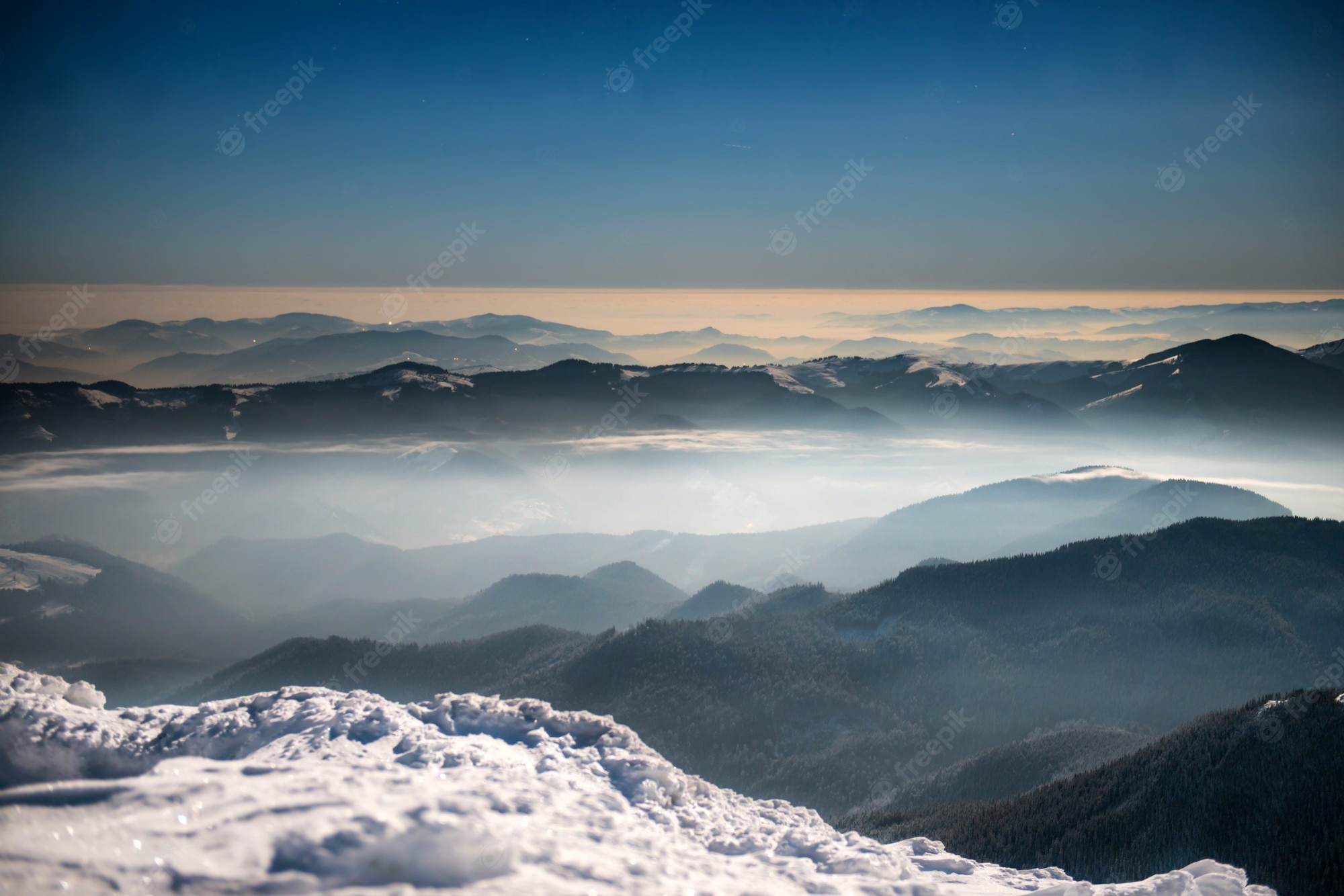 Moon At Pick Of Winter Mountains Wallpapers