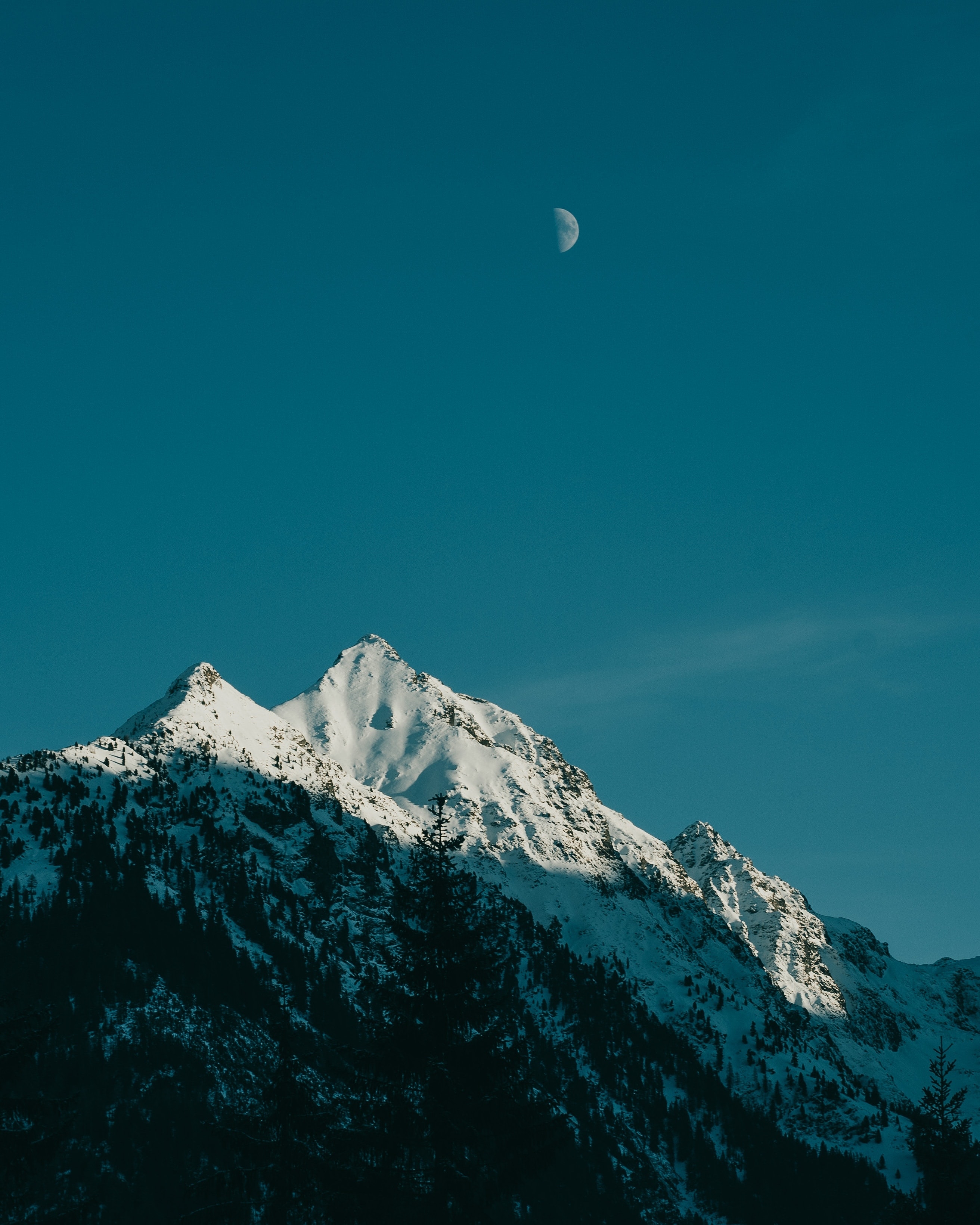 Moon At Pick Of Winter Mountains Wallpapers