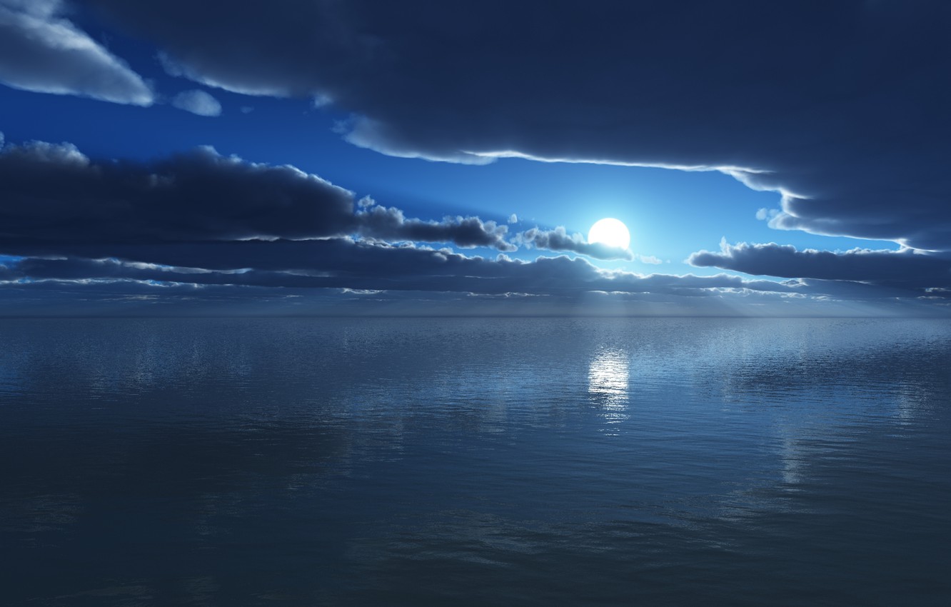 Moon Clouds Sea Sky Wallpapers