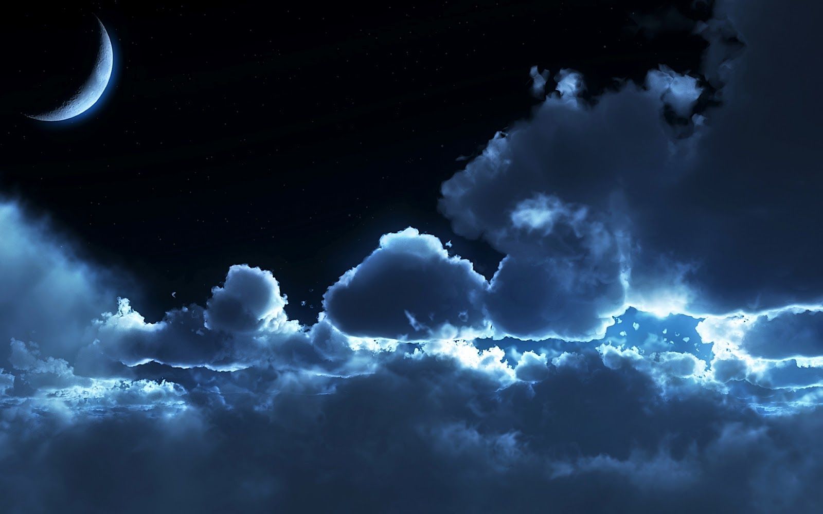 Moon Clouds Sea Sky Wallpapers