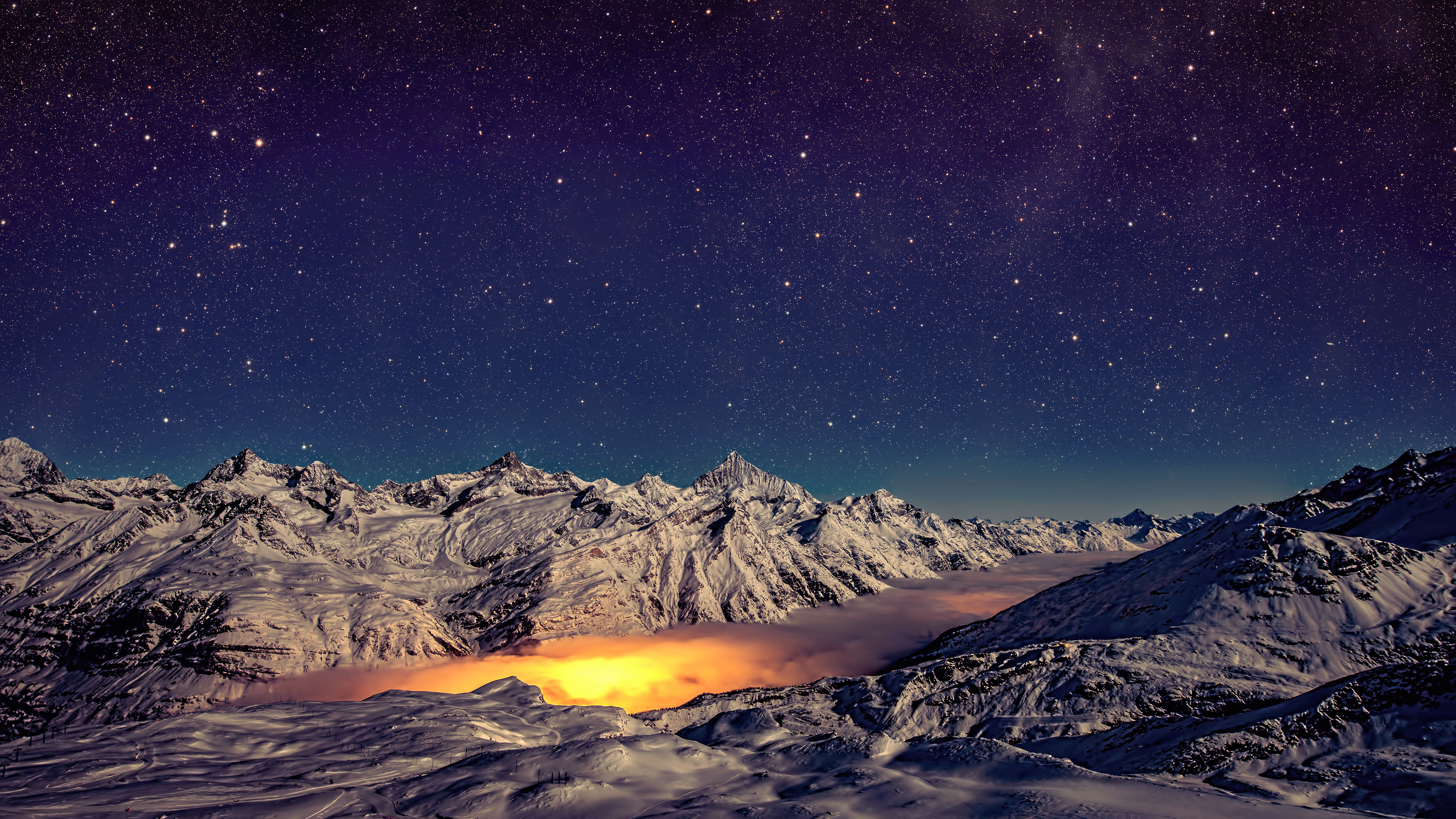 Mountain Alps During Night Photography Wallpapers