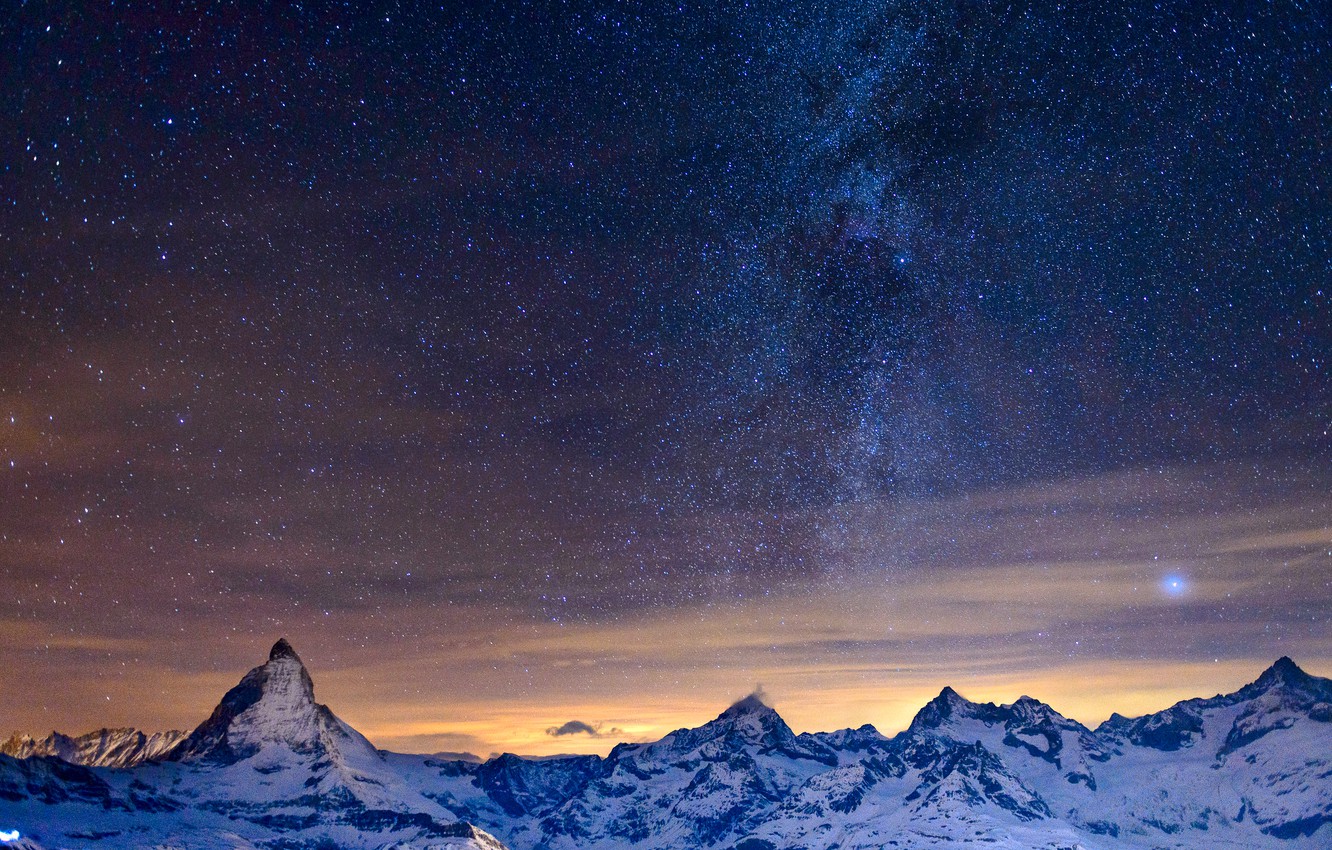 Mountain Alps During Night Photography Wallpapers