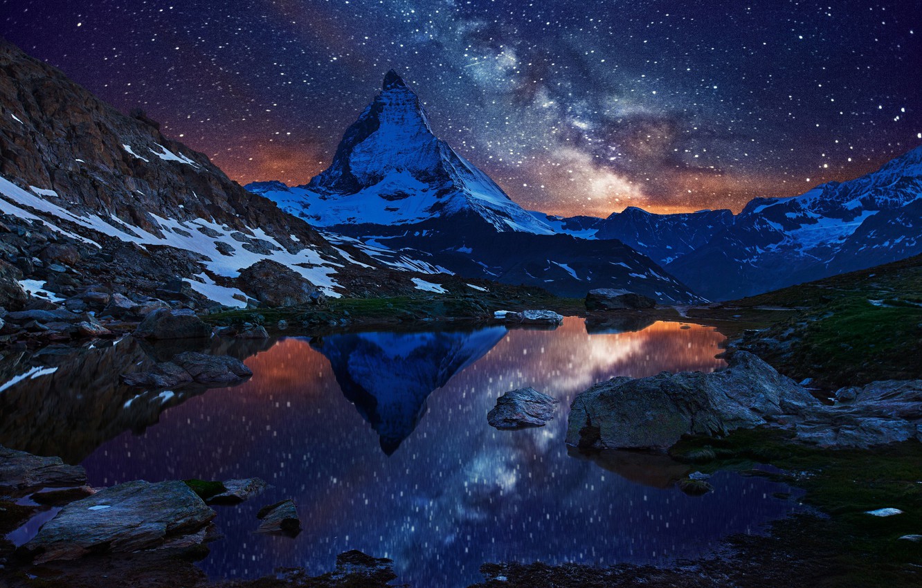 Mountain Alps During Night Photography Wallpapers