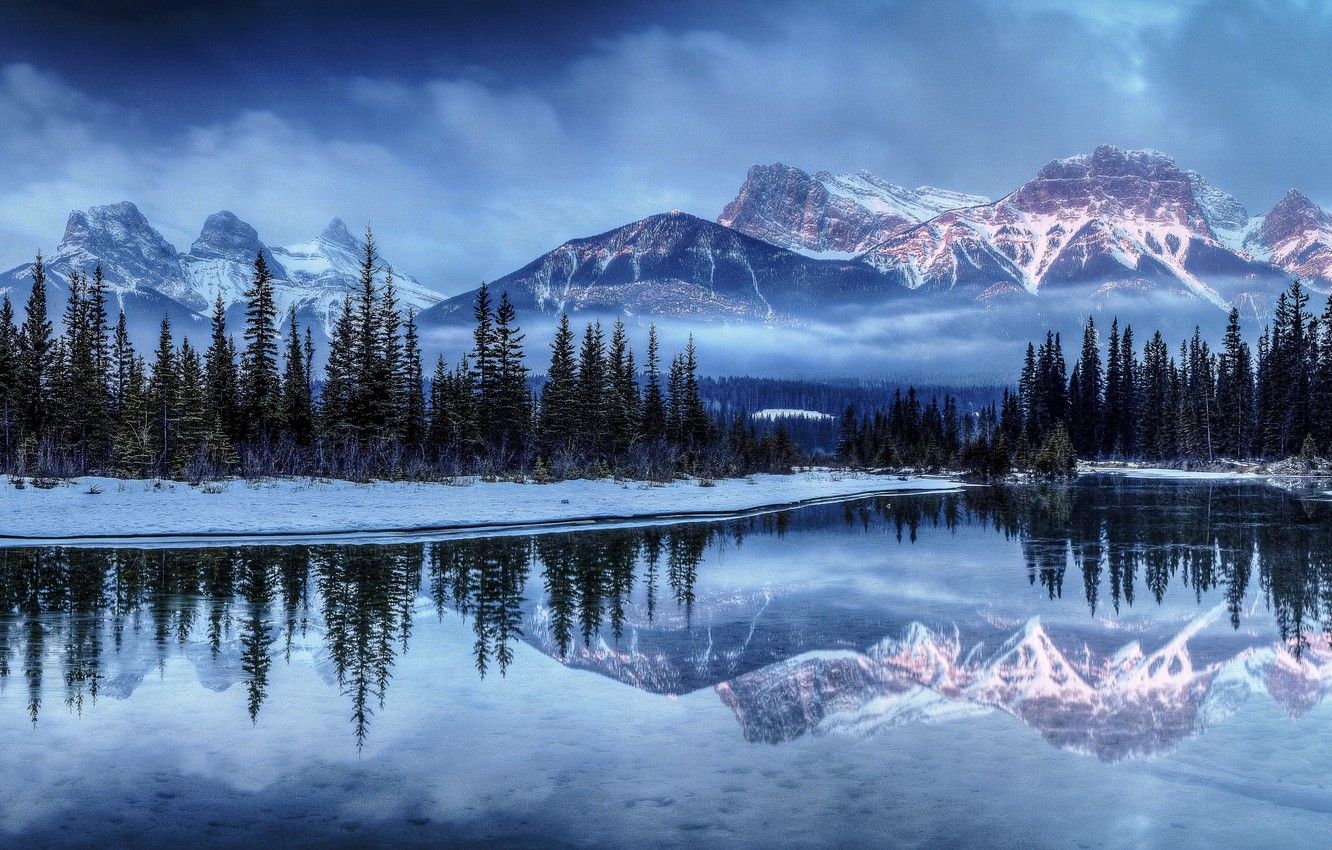 Mountain Peak Reflation In Lake Winter Wallpapers