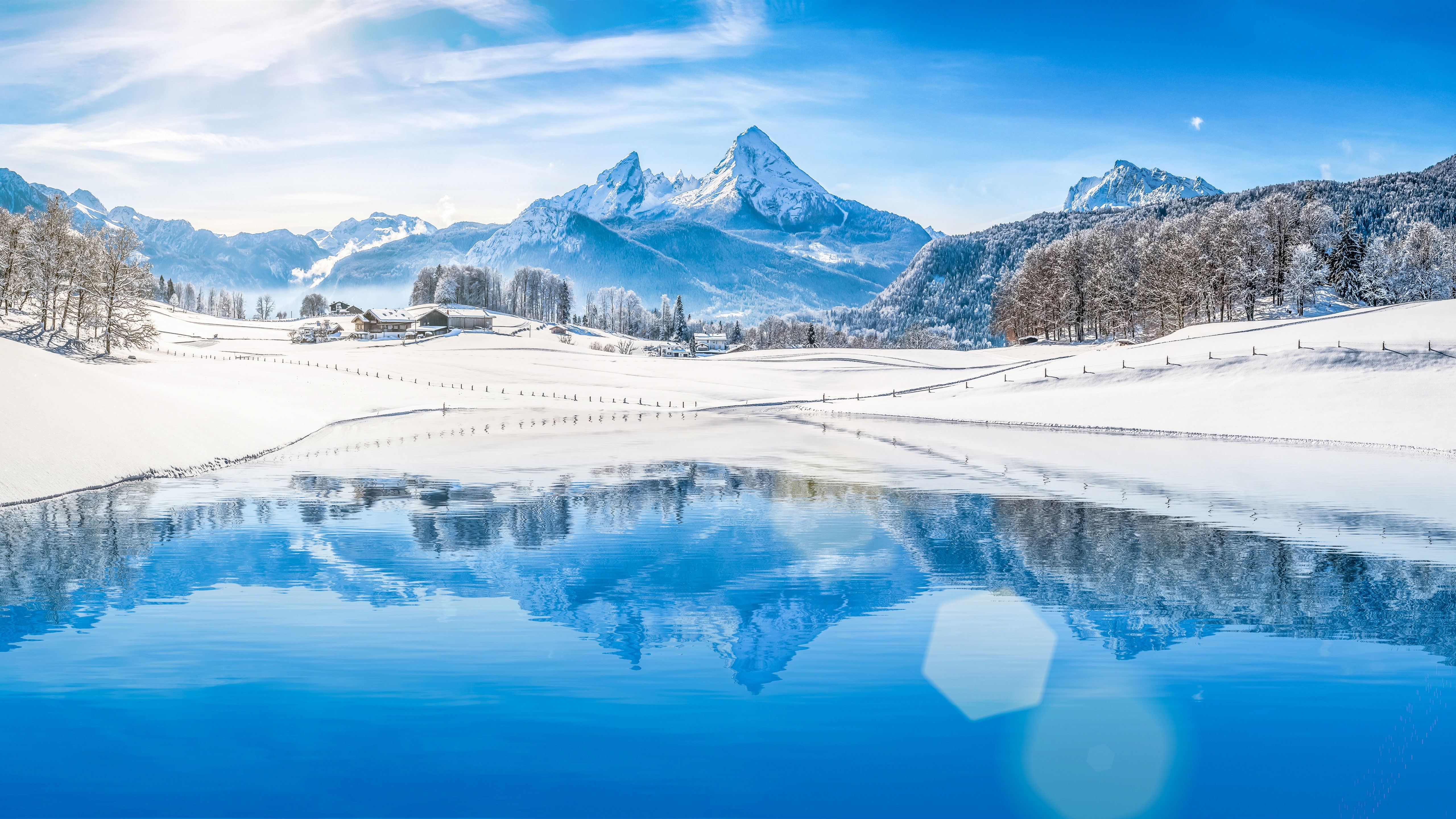 Mountain Peak Reflation In Lake Winter Wallpapers