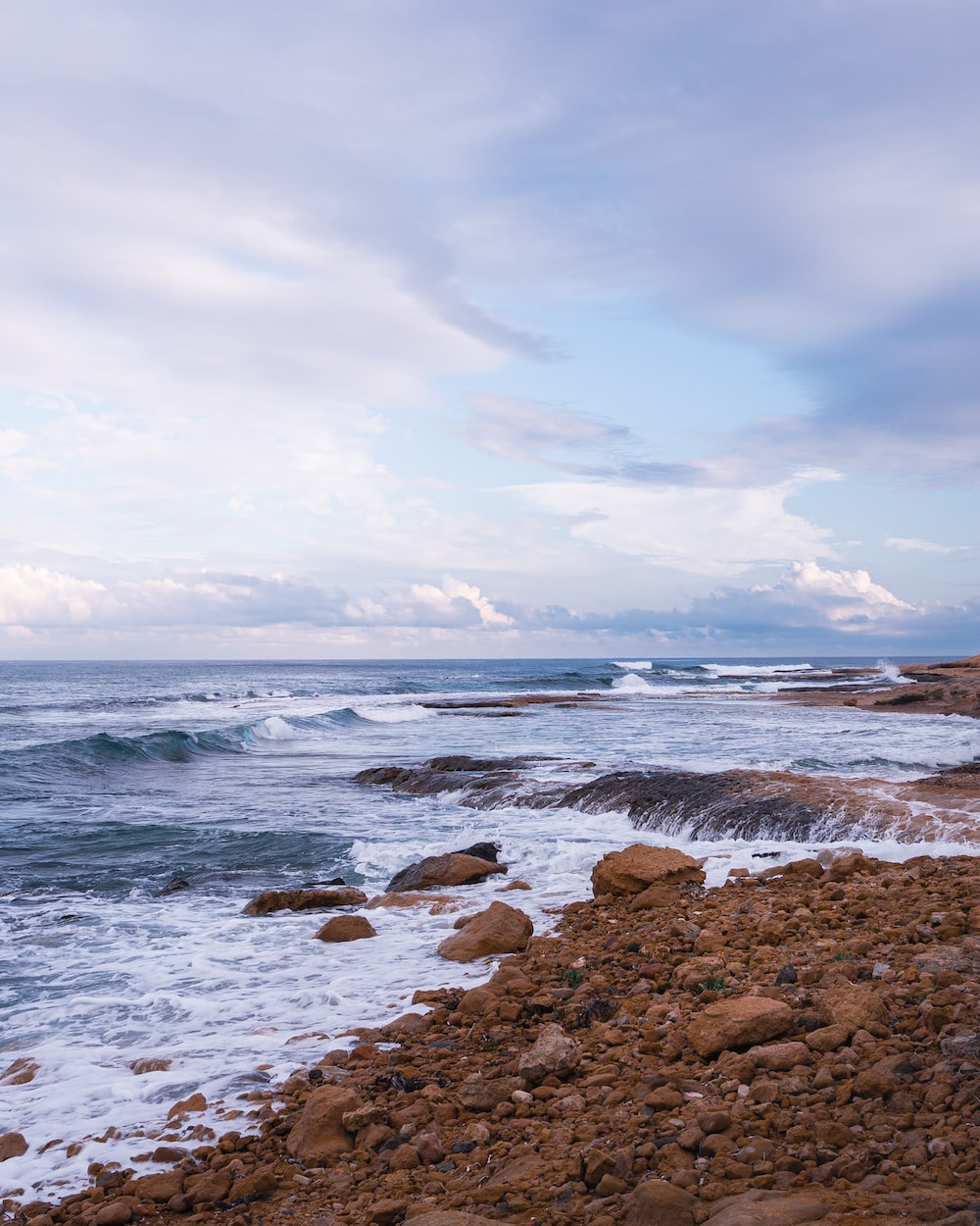 Nice Ocean Waves Under Blue White Cloudy Sky Wallpapers