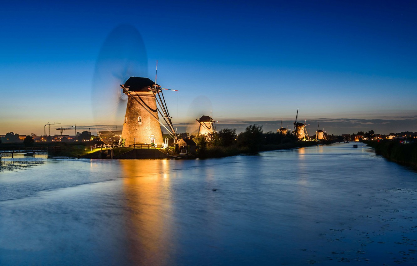 Night Windmill Buildings Wallpapers