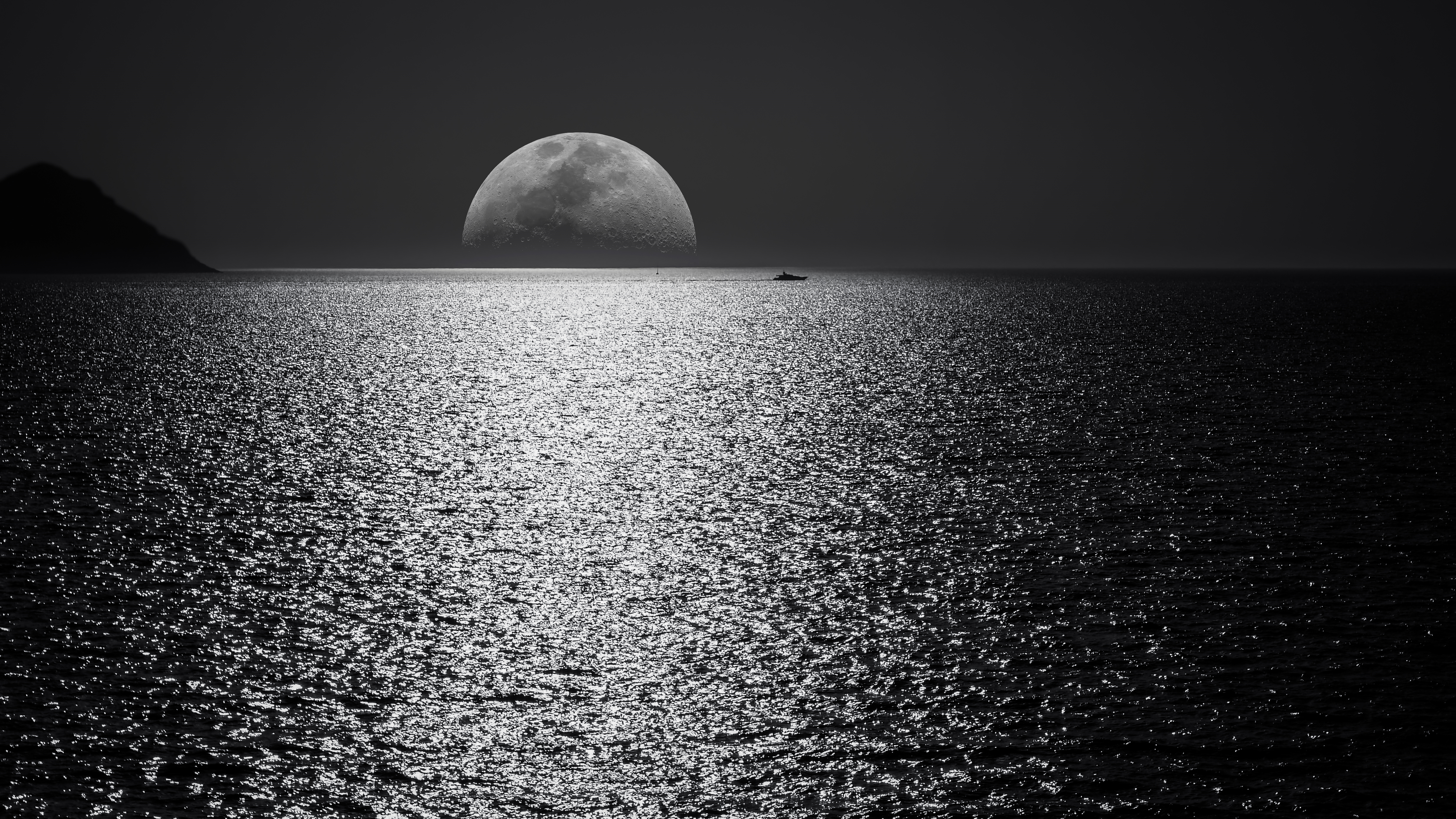 Ocean During Nighttime With Moon Wallpapers