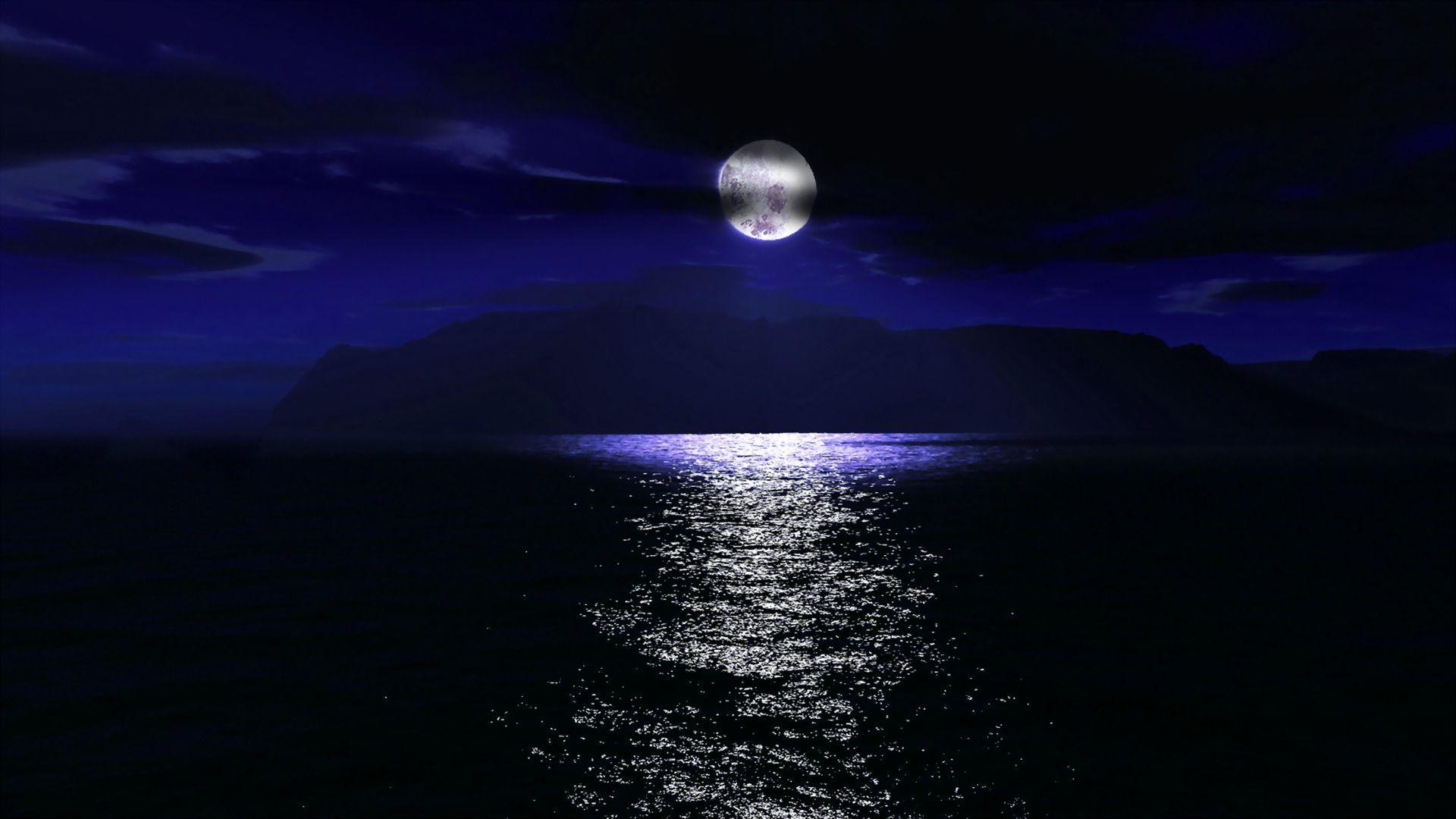 Ocean During Nighttime With Moon Wallpapers