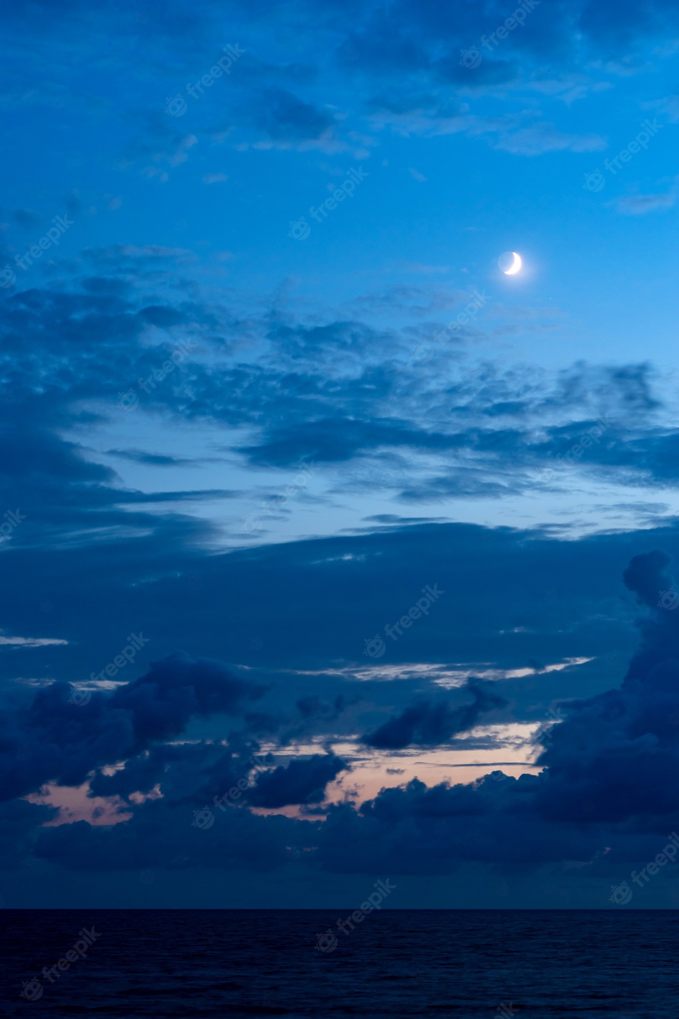 Ocean During Nighttime With Moon Wallpapers