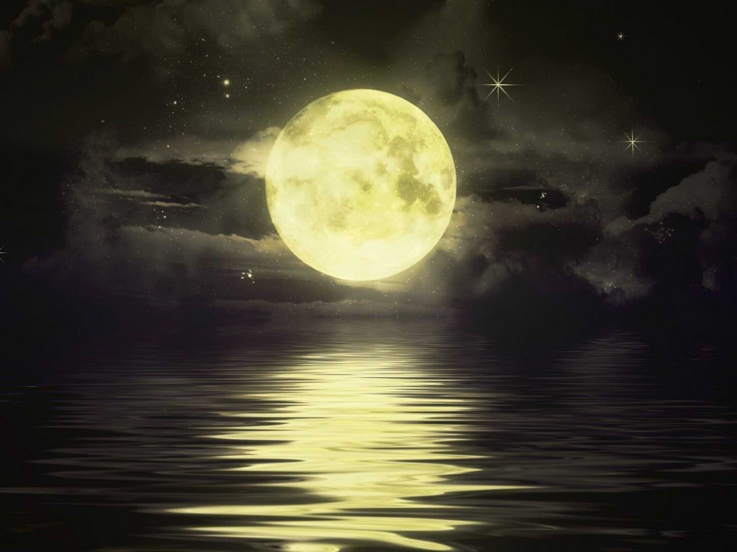 Ocean During Nighttime With Moon Wallpapers