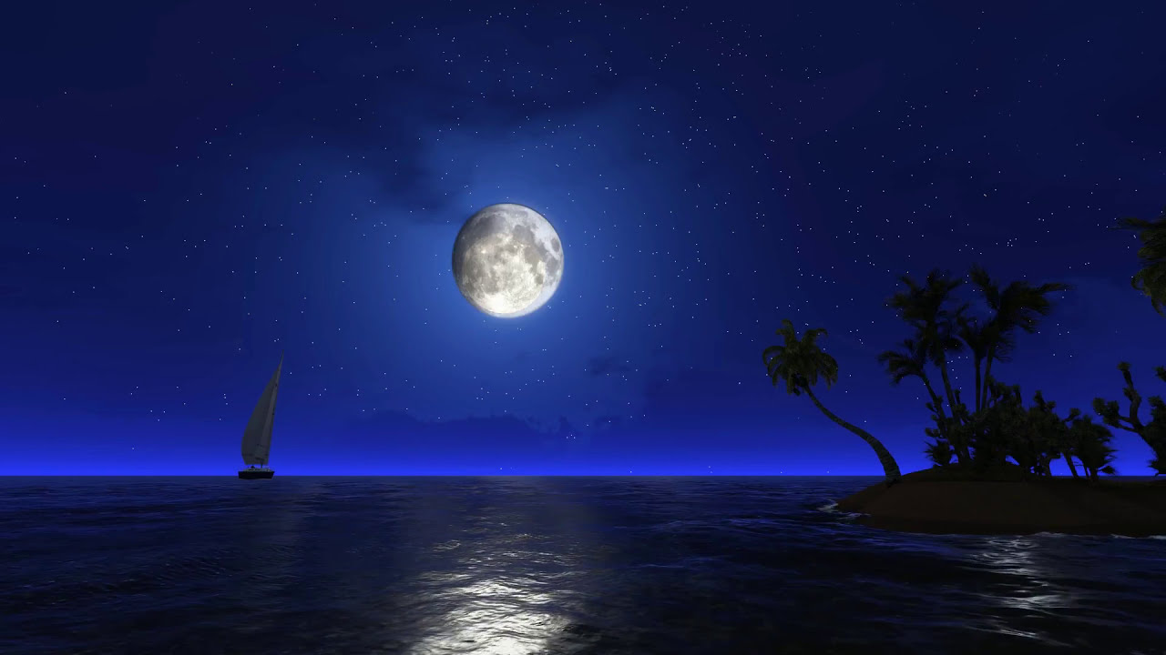 Ocean During Nighttime With Moon Wallpapers