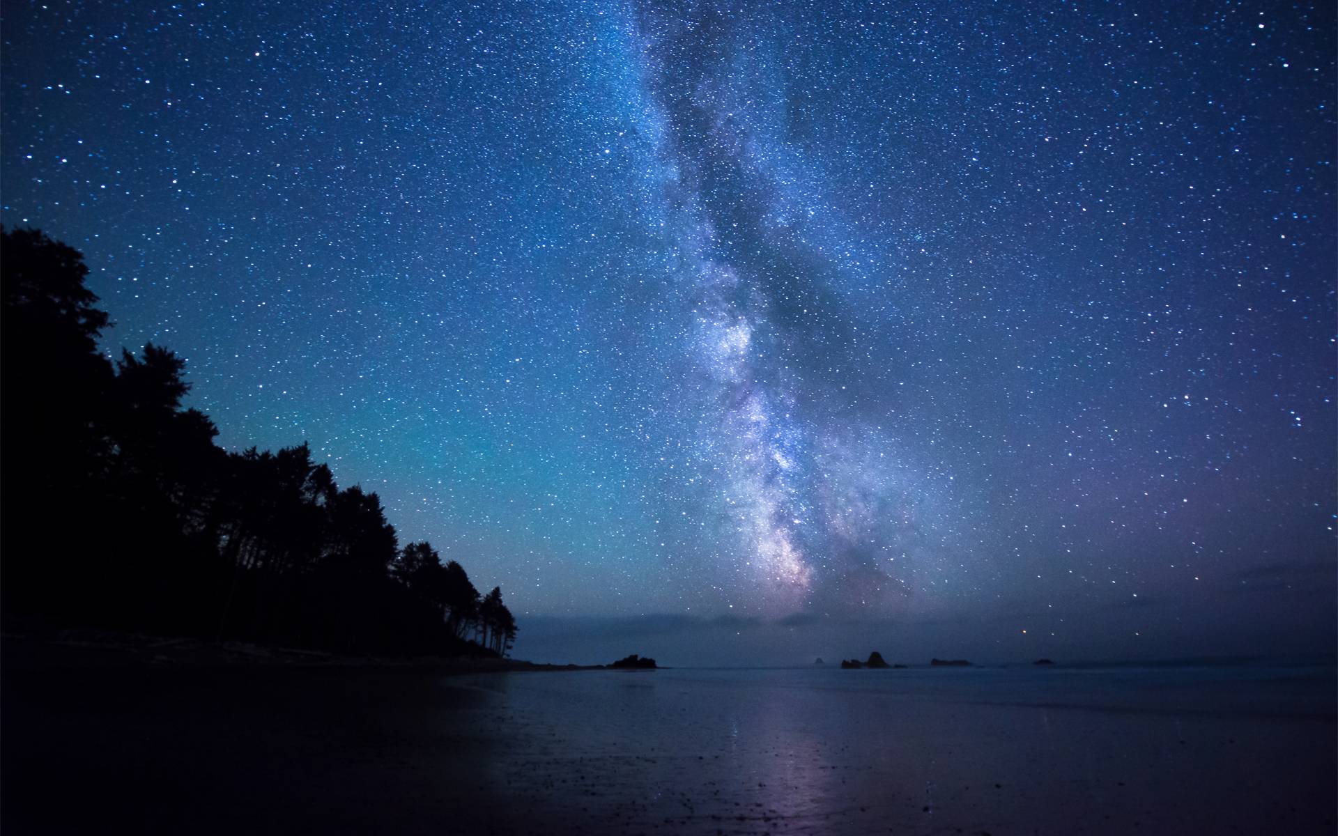 Ocean Pier Under Milky Way Sky Wallpapers