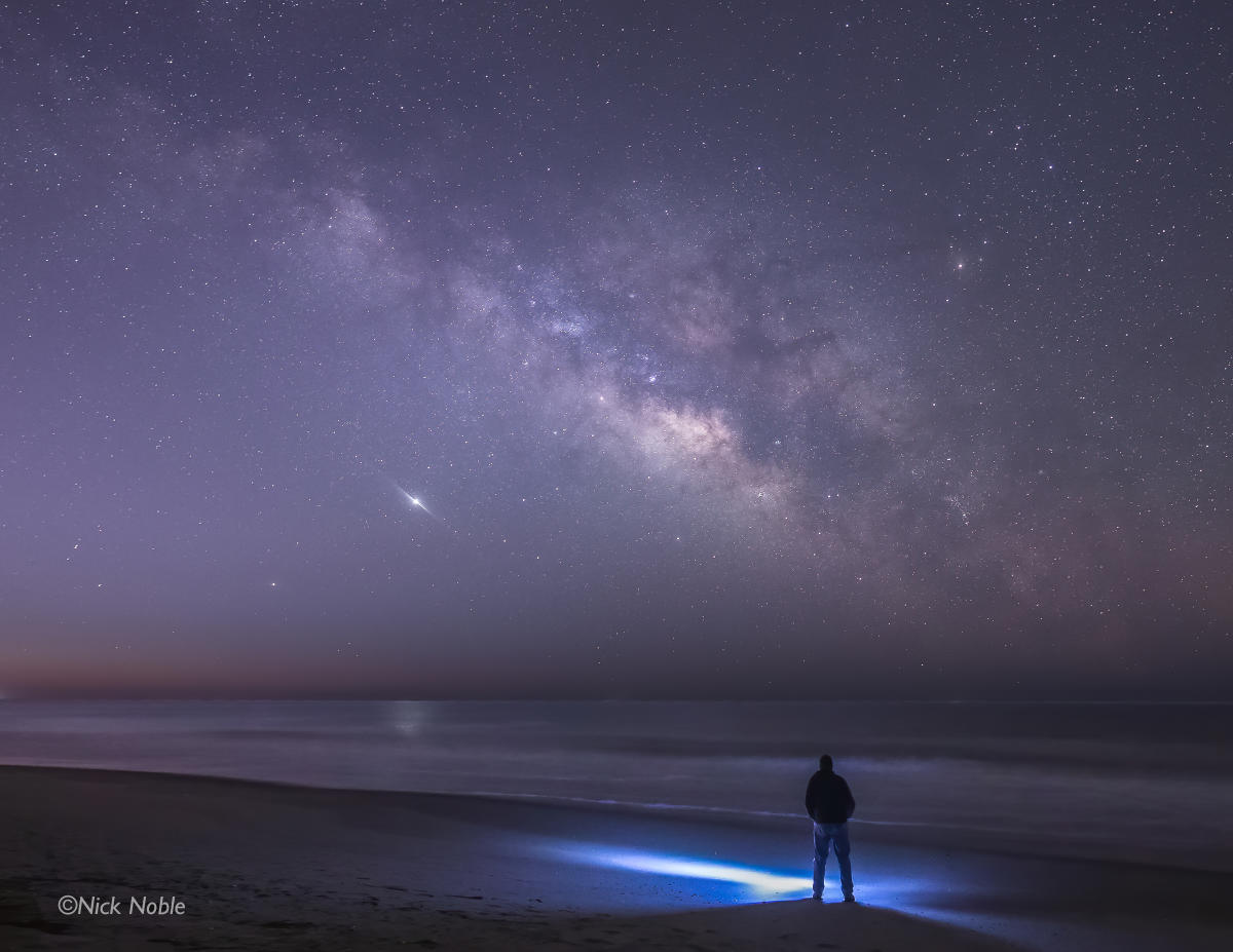 Ocean Pier Under Milky Way Sky Wallpapers