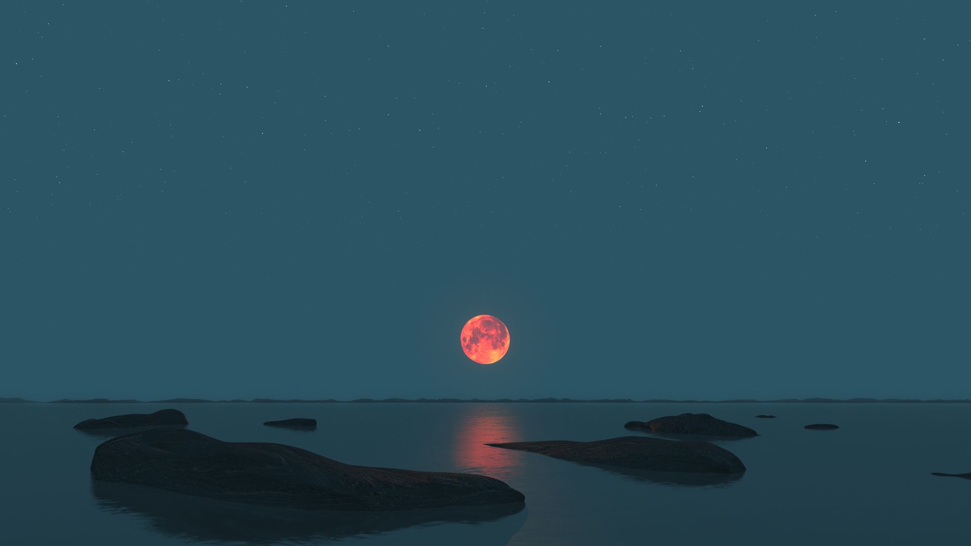 Orange Moon Near The Horizon Wallpapers