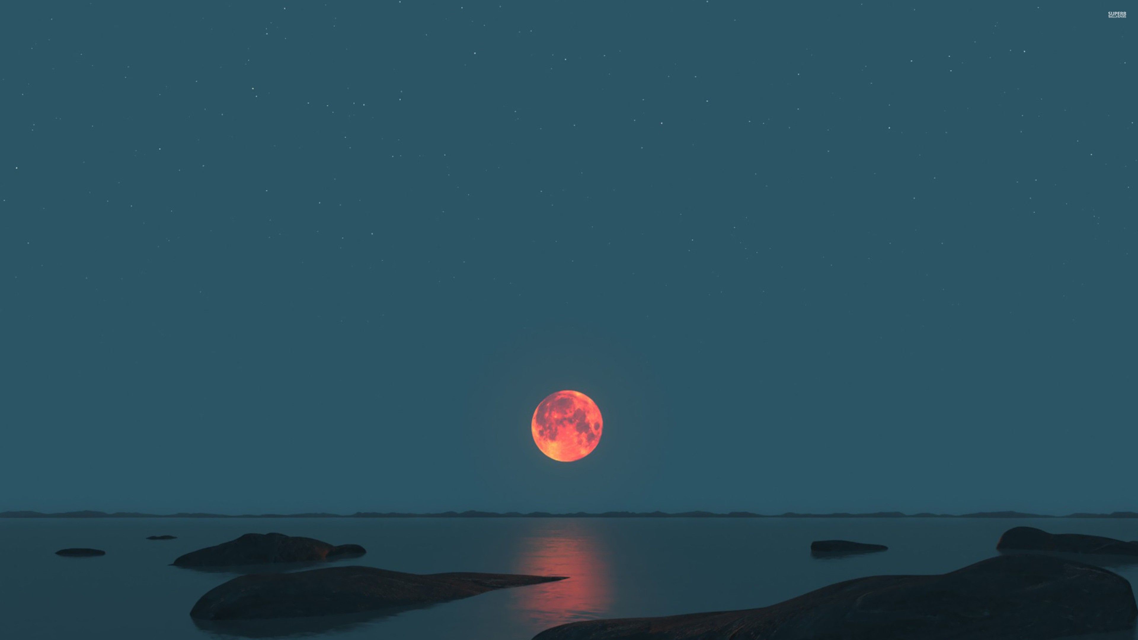 Orange Moon Near The Horizon Wallpapers