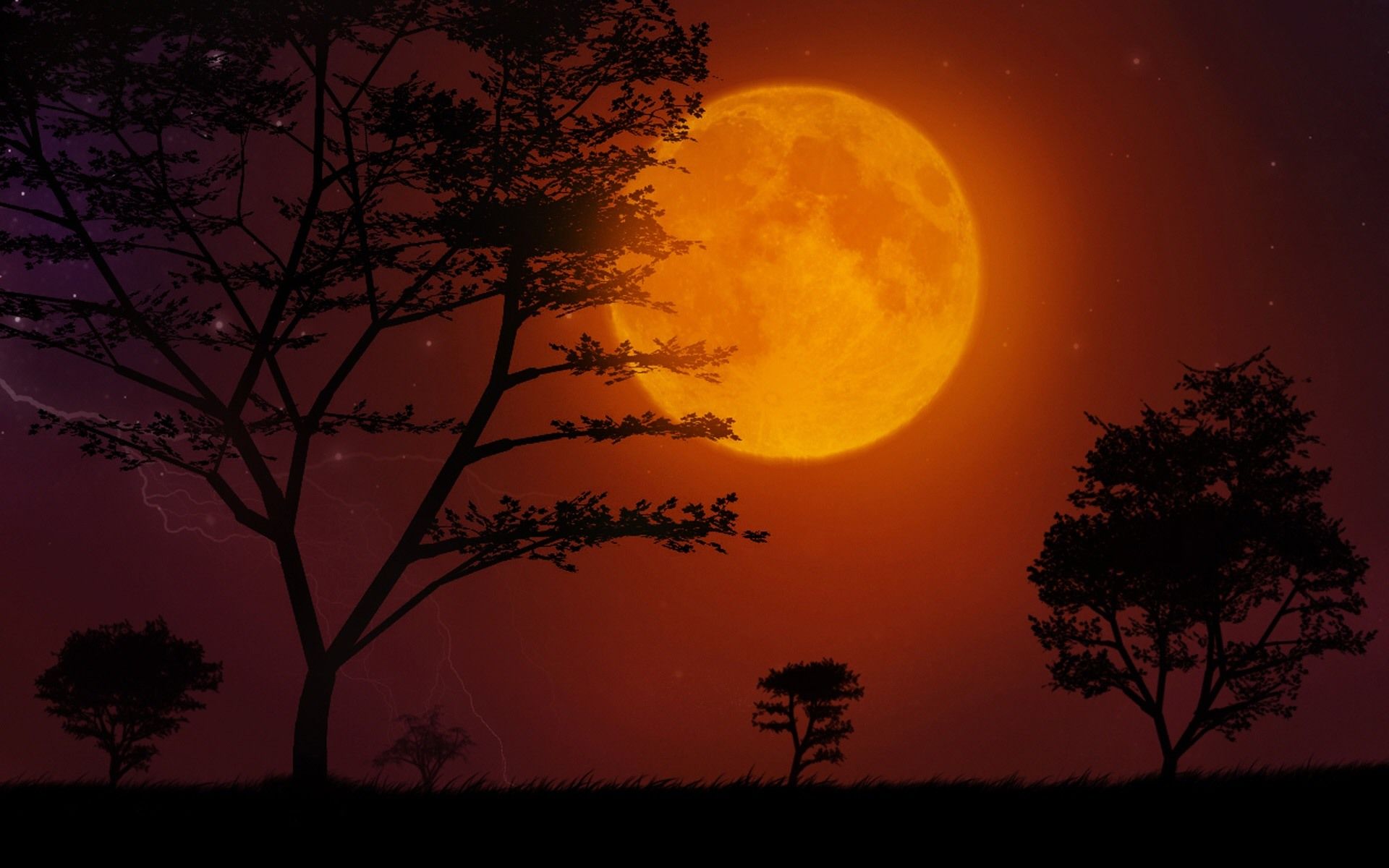 Orange Moon Near The Horizon Wallpapers