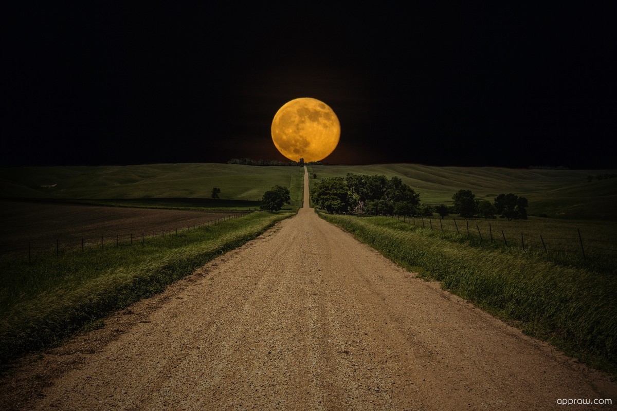 Orange Moon Near The Horizon Wallpapers