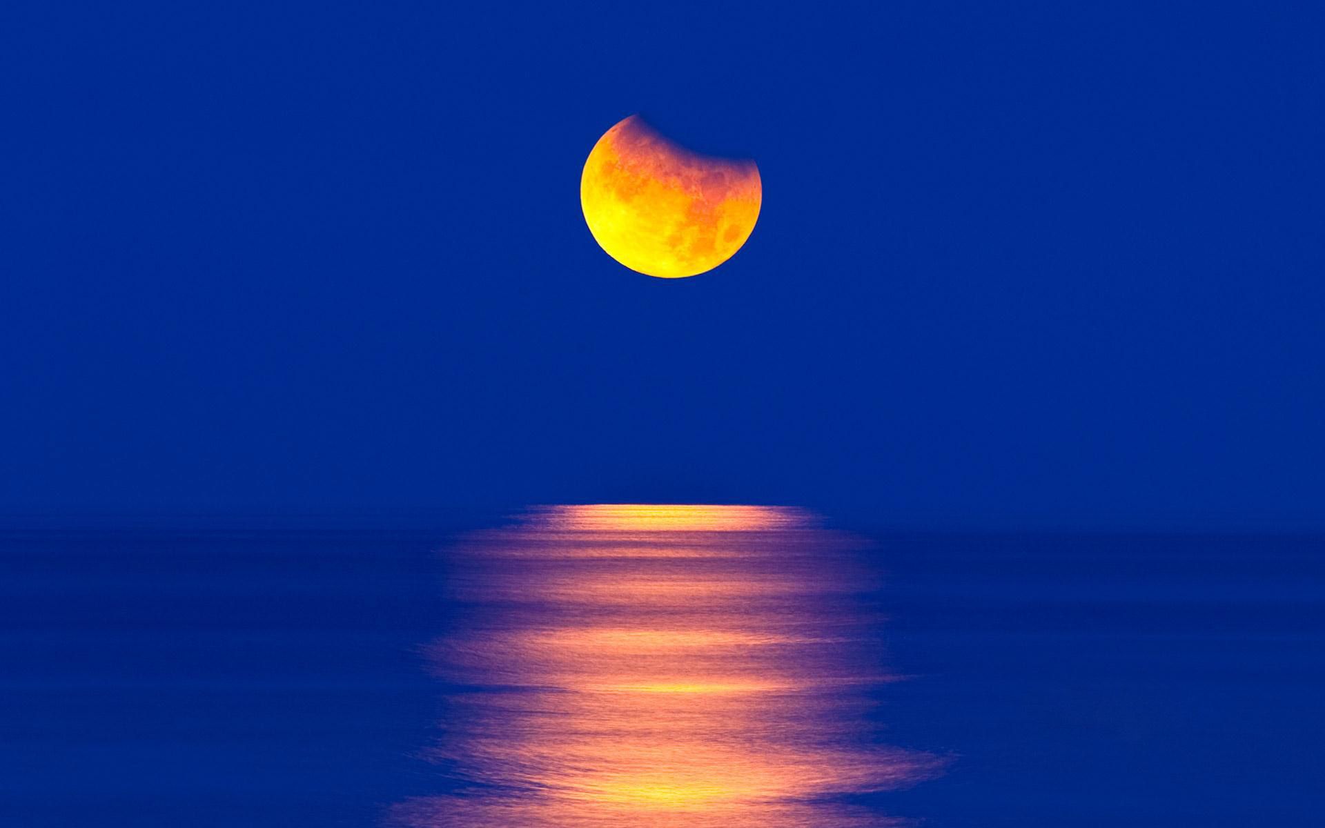 Orange Moon Near The Horizon Wallpapers