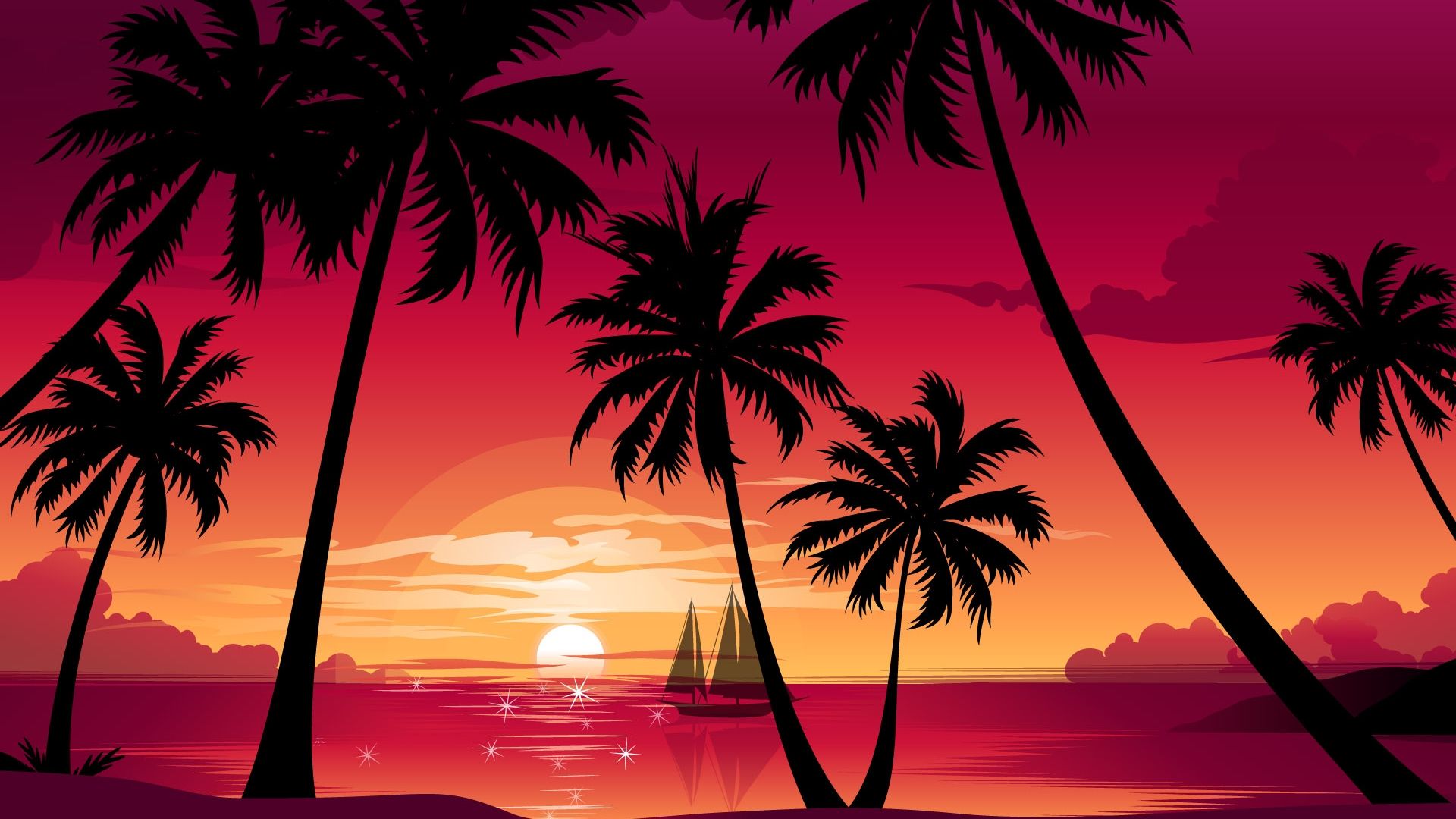 Palm Trees Reflection Sunset Wallpapers