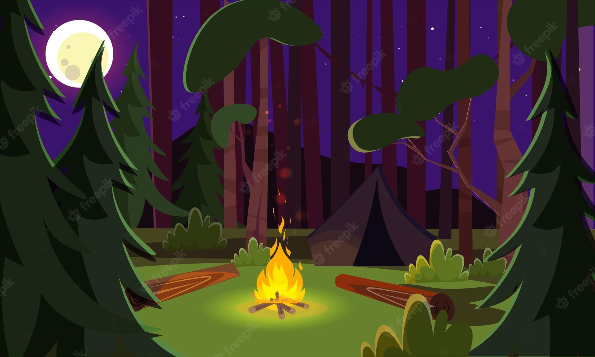 People Sitting Around Campfire In Dark Night Wallpapers