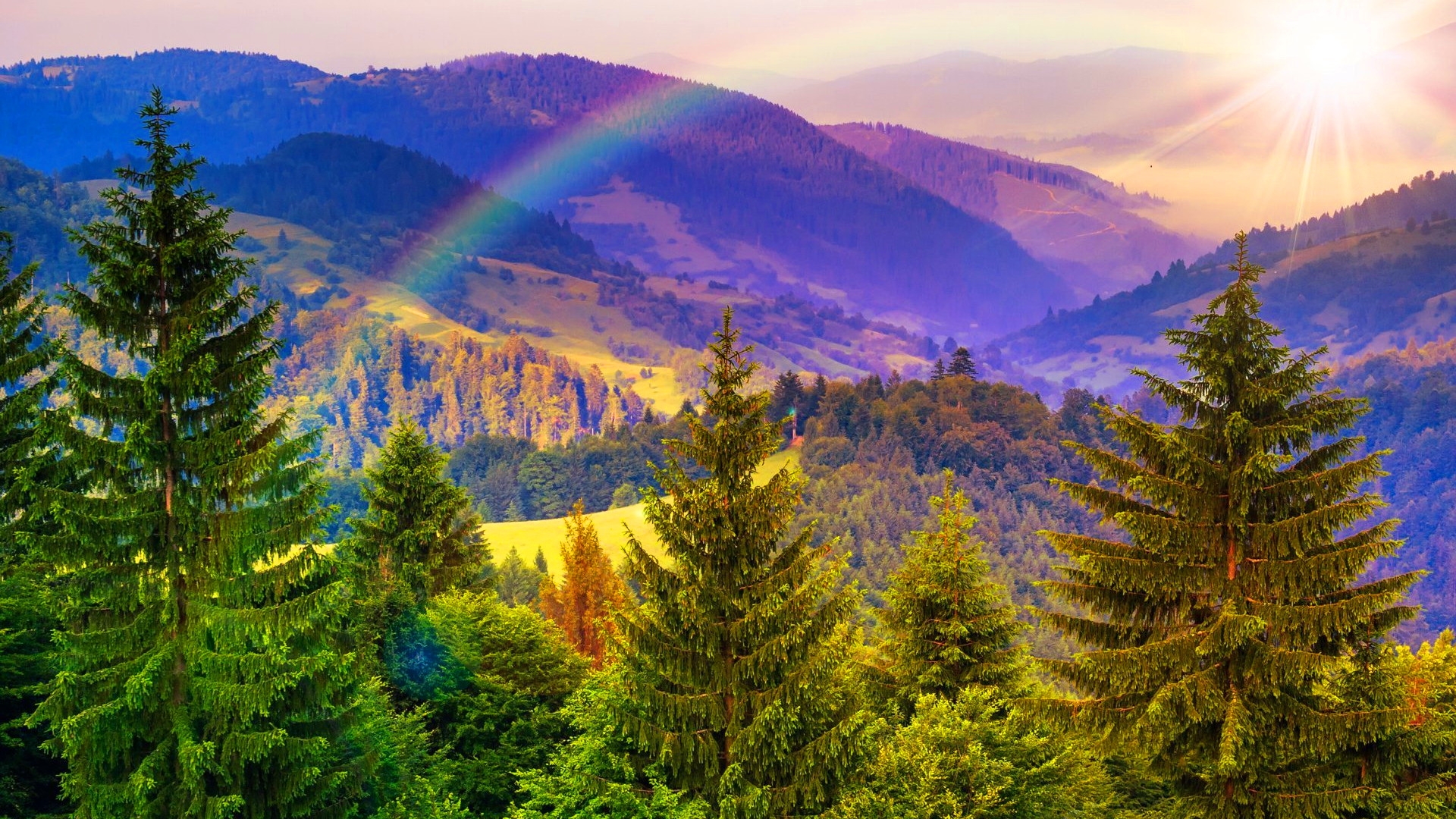 Rainbow Over Snowy Mountain Wallpapers