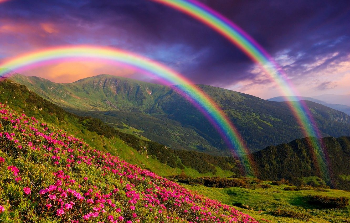 Rainbow Over Snowy Mountain Wallpapers