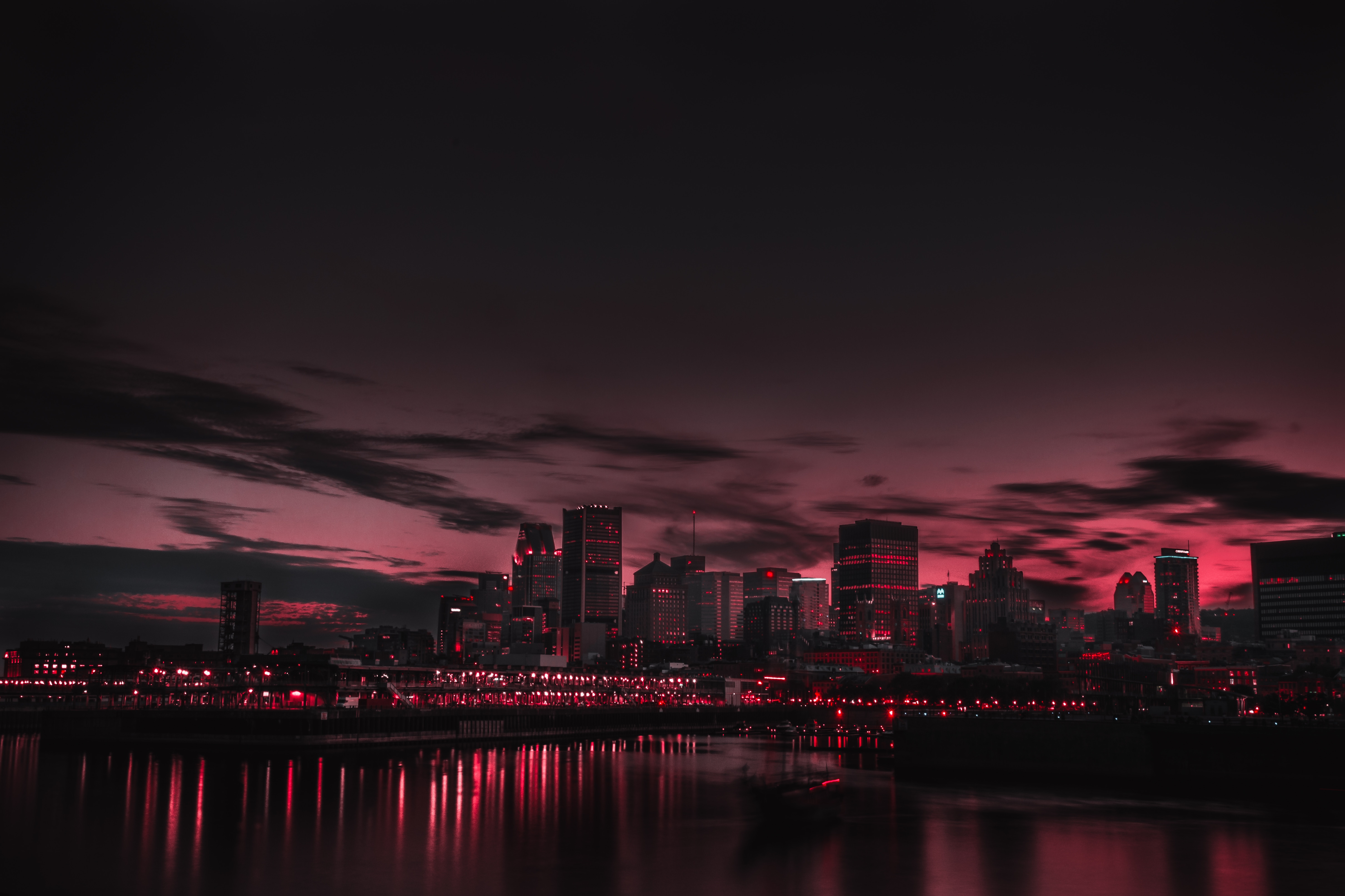 Red Night Panorama Buildings Lights And Red Sky Wallpapers