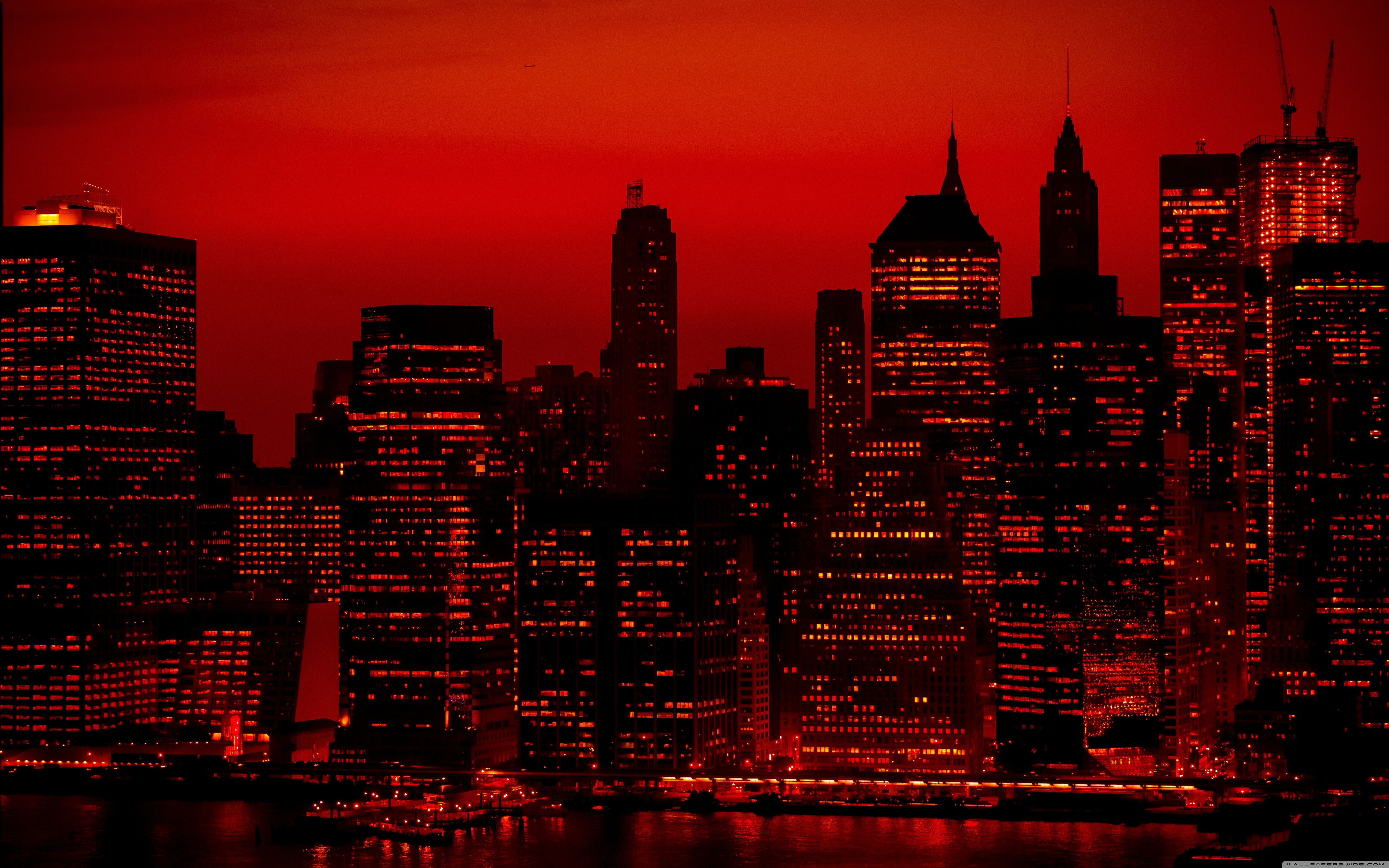 Red Night Panorama Buildings Lights And Red Sky Wallpapers