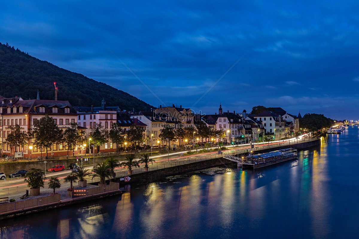 River Near Mountains In Night View Wallpapers