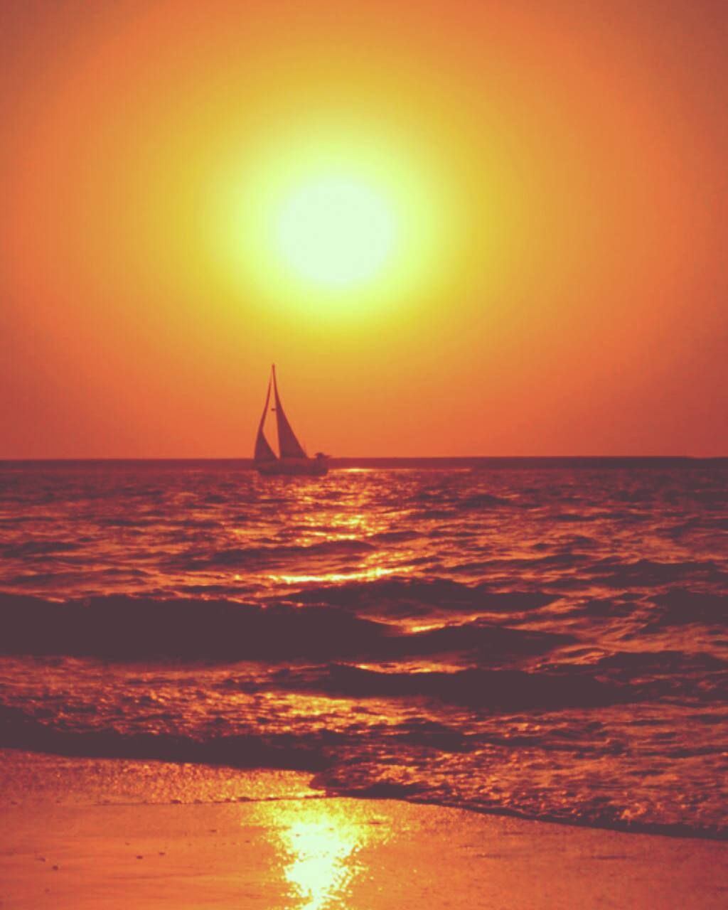 Sailboat Sunset Island In Ocean Wallpapers