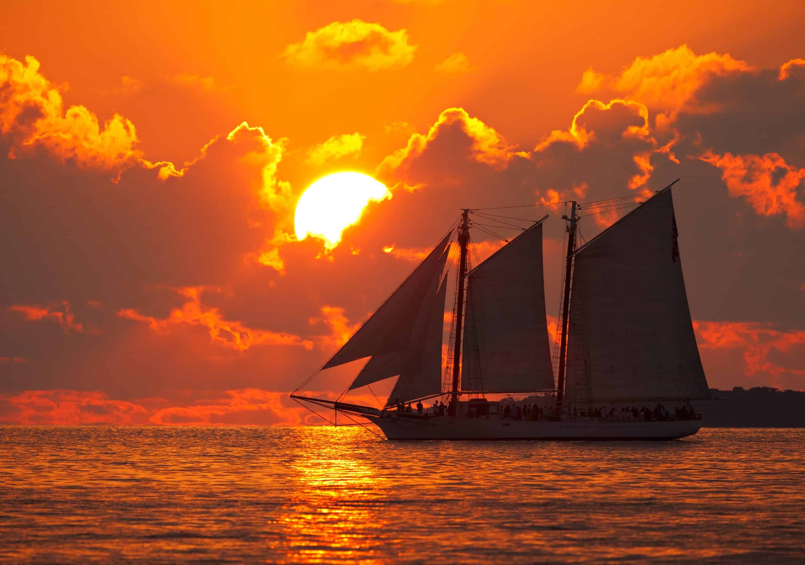 Sailboat Sunset Island In Ocean Wallpapers