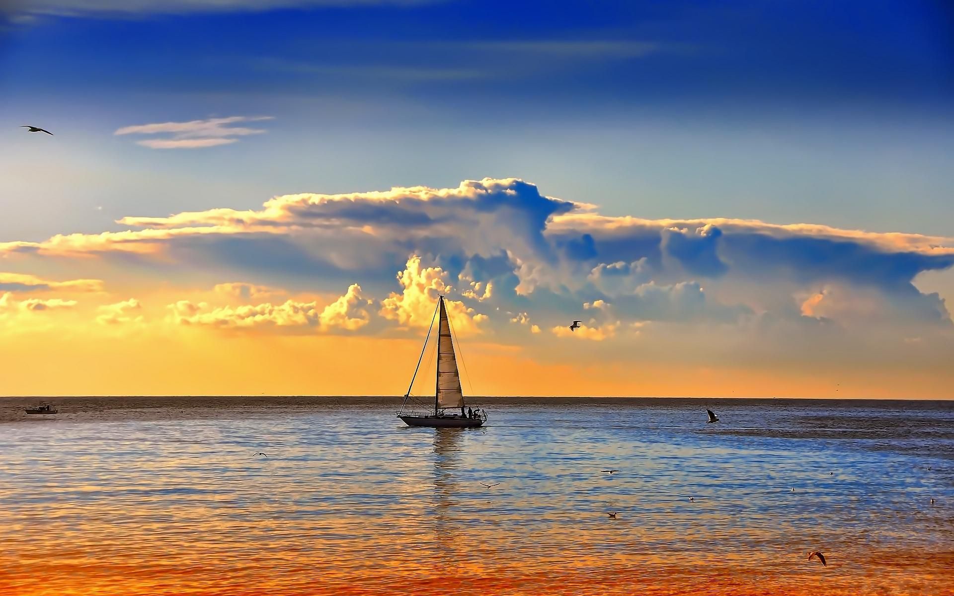 Sailboat Sunset Island In Ocean Wallpapers