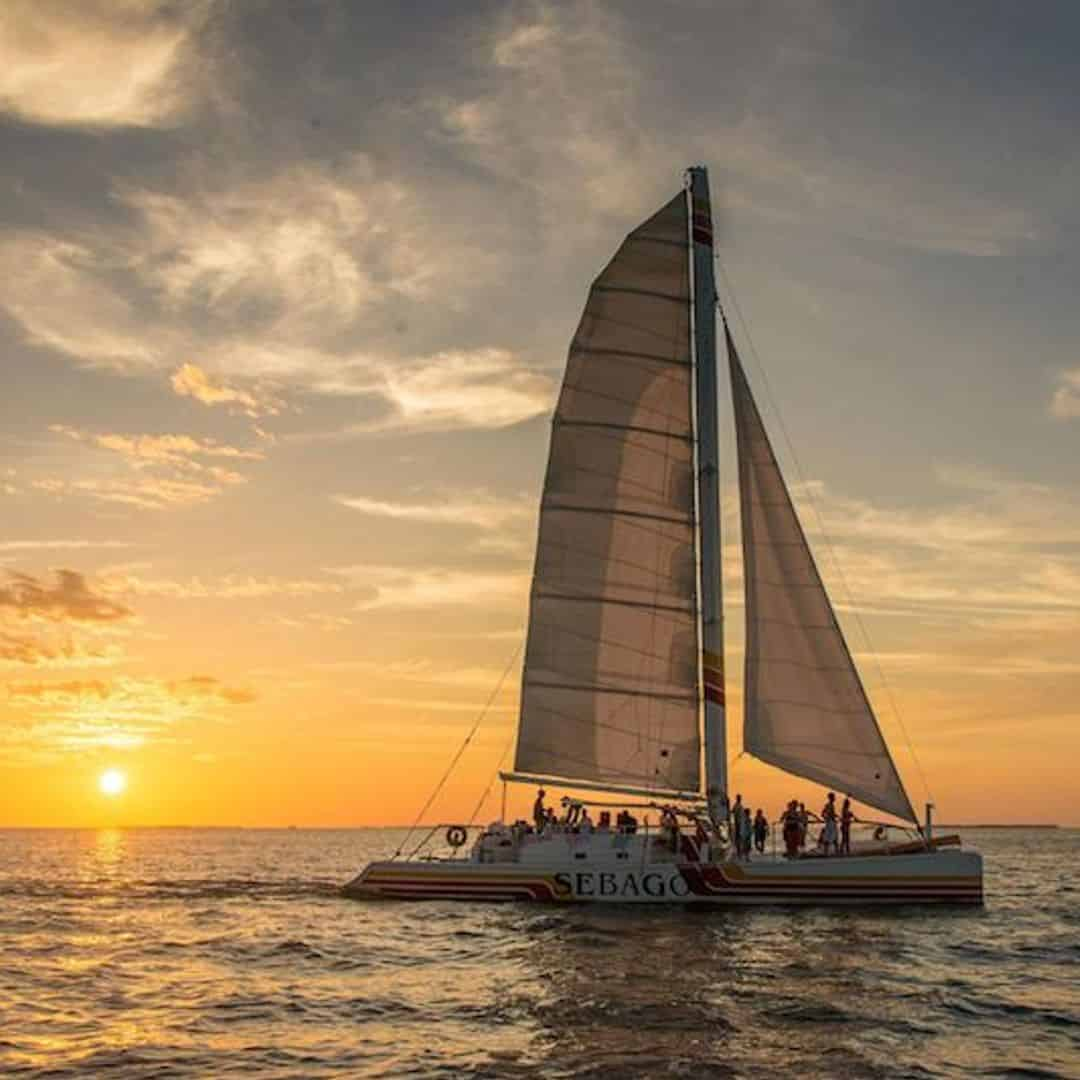 Sailboat Sunset Island In Ocean Wallpapers