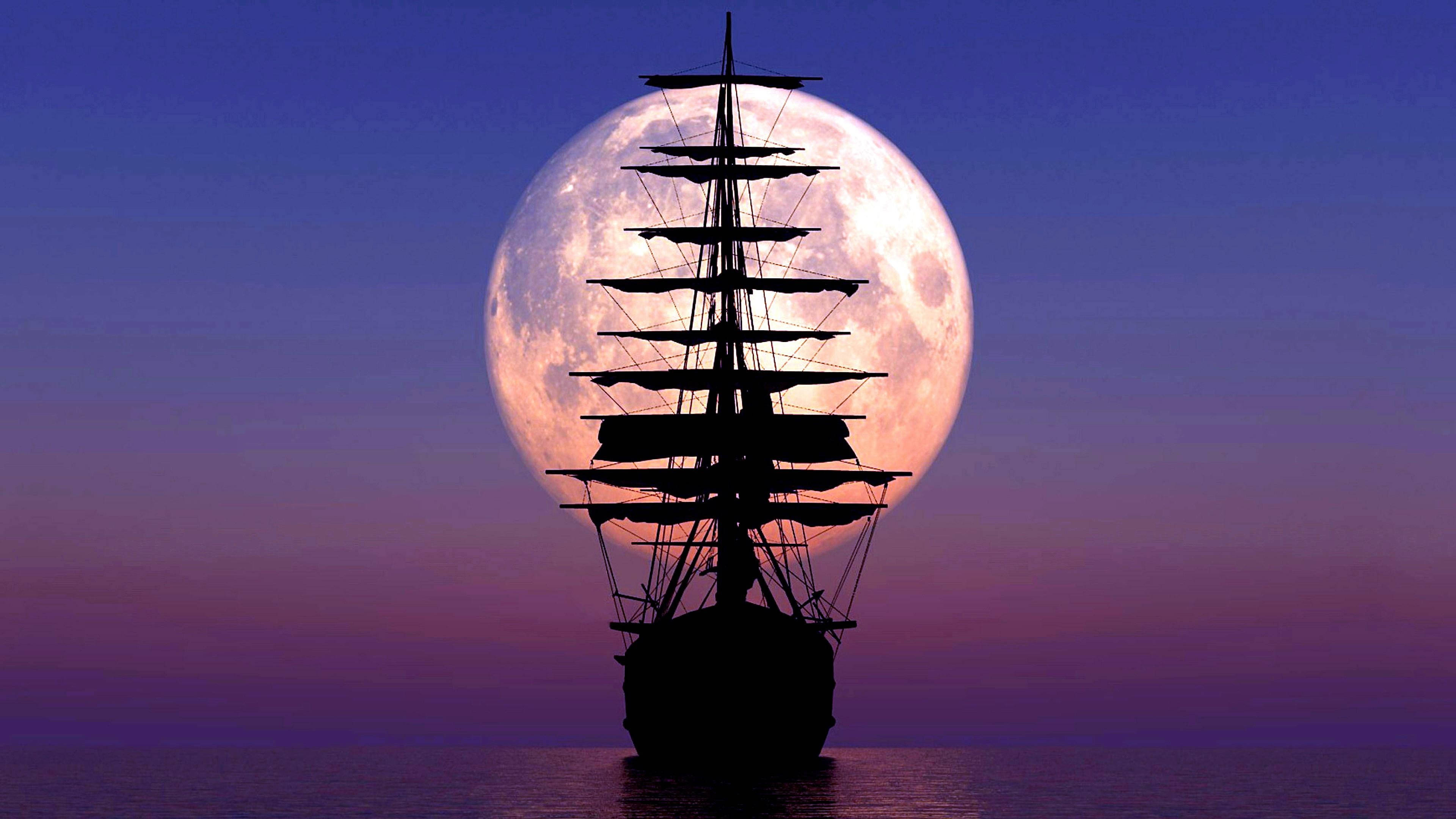 Sailing Ship In Purple Ocean Wallpapers