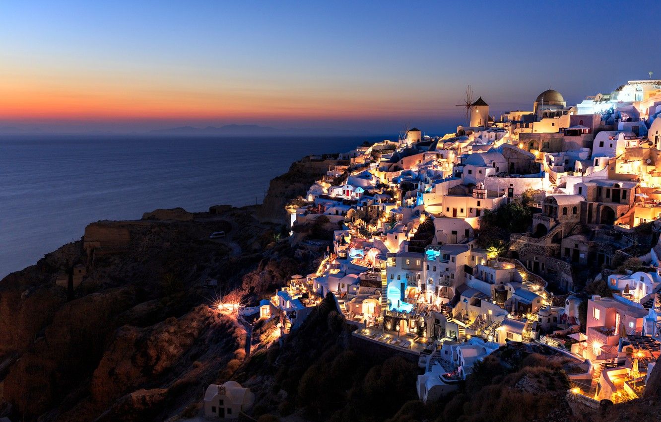 Santorini At Night Wallpapers