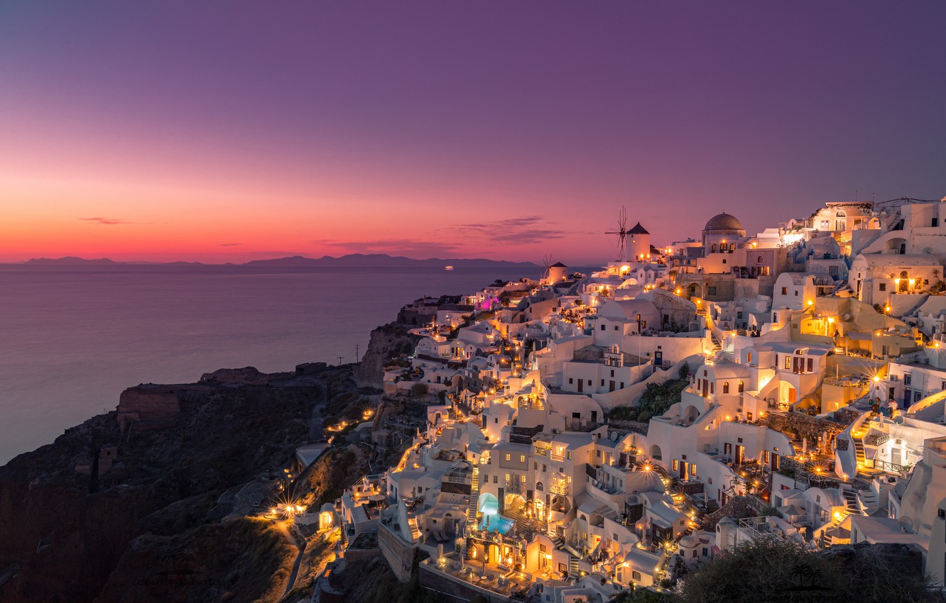 Santorini At Night Wallpapers