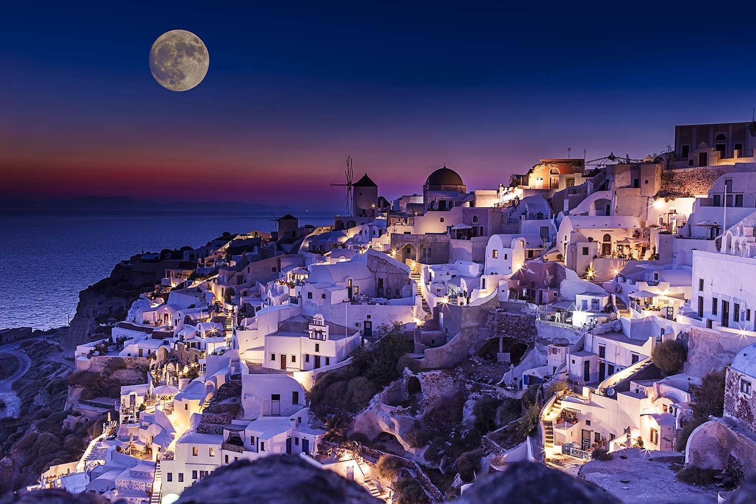 Santorini At Night Wallpapers