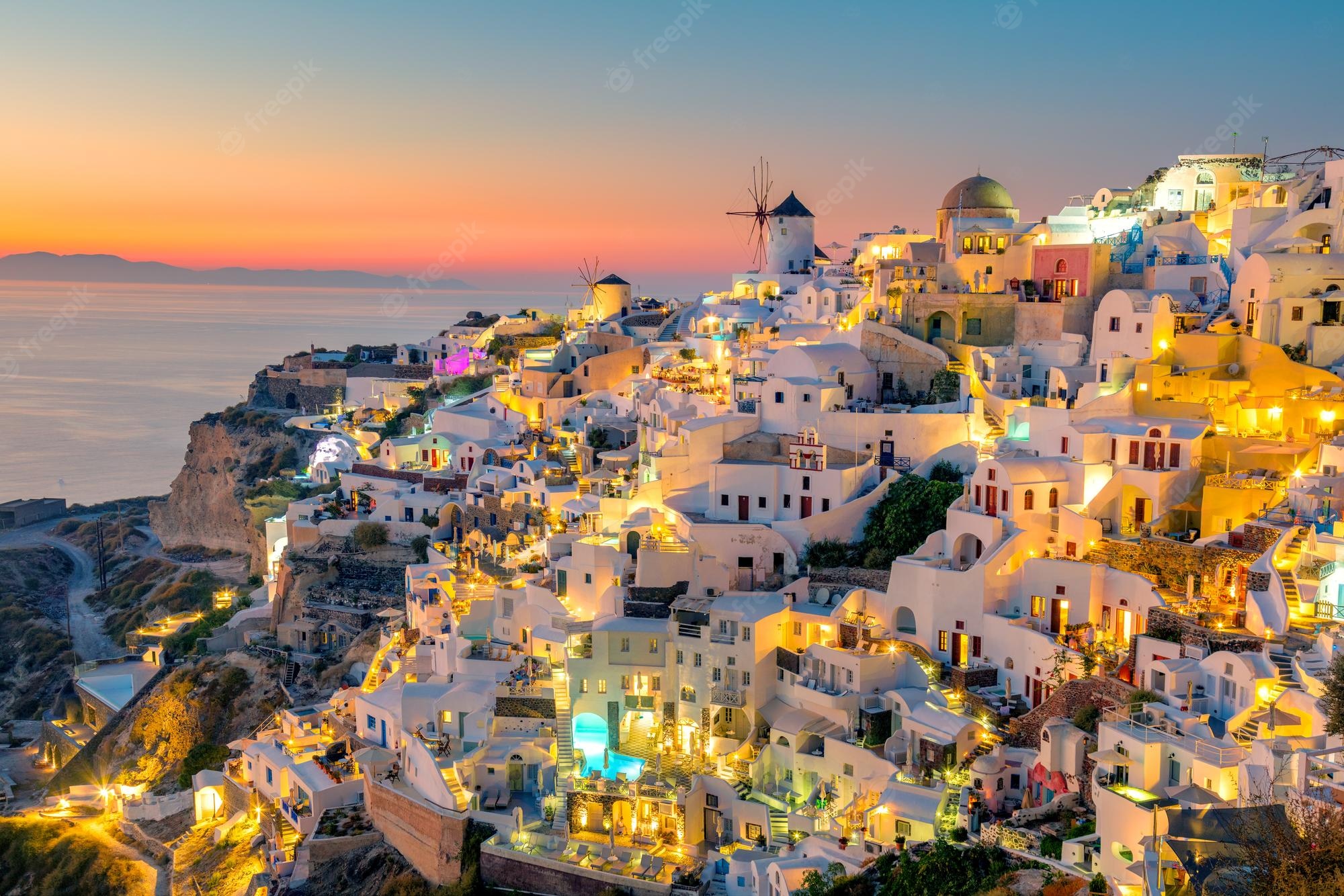 Santorini At Night Wallpapers