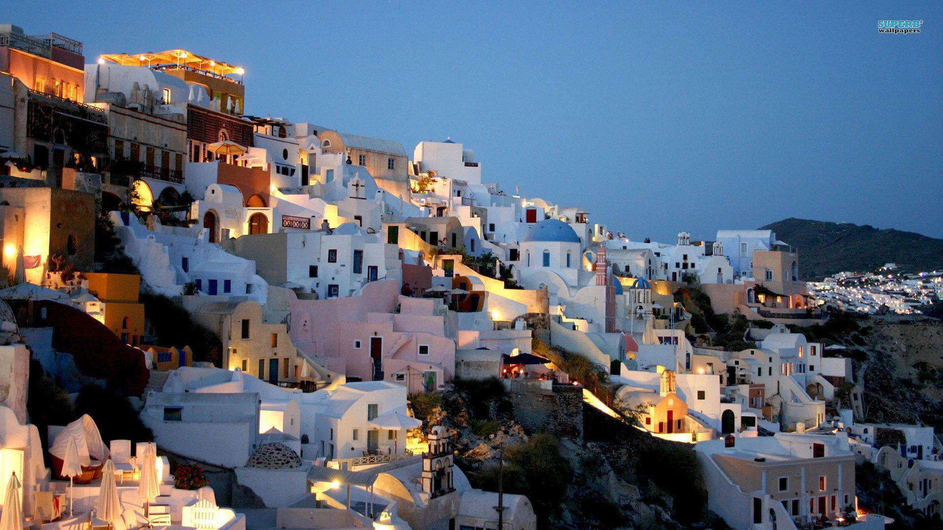 Santorini At Night Wallpapers