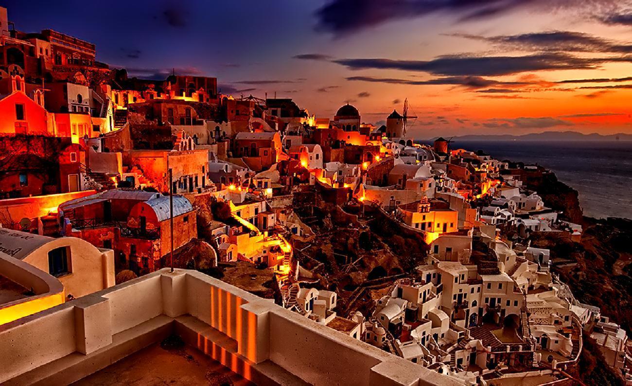 Santorini At Night Wallpapers