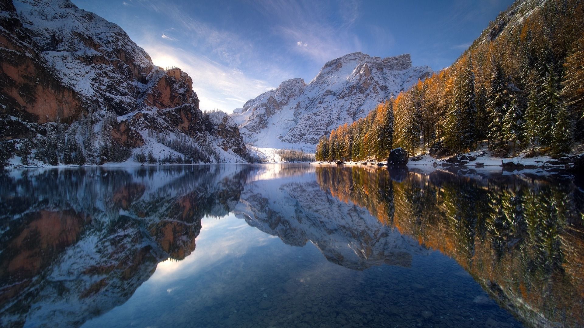 Snow Mountains Reflection On Lake Landscape Wallpapers